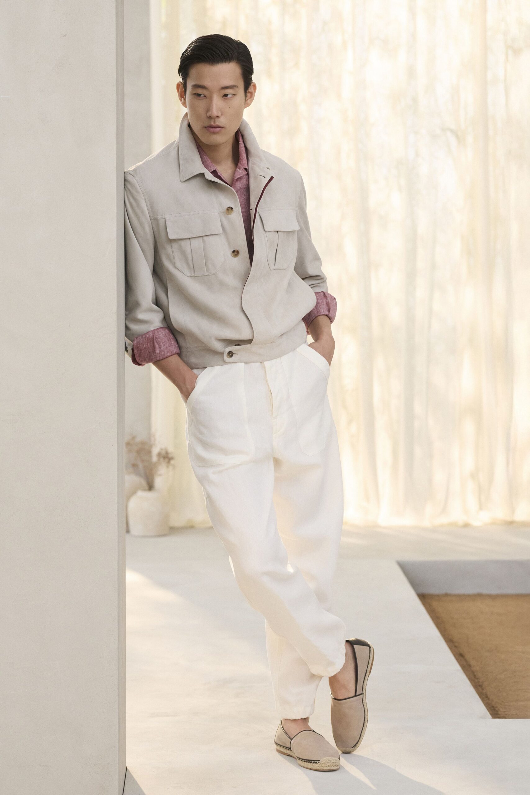 pink cotton long-sleeve collared relaxed textured shirt