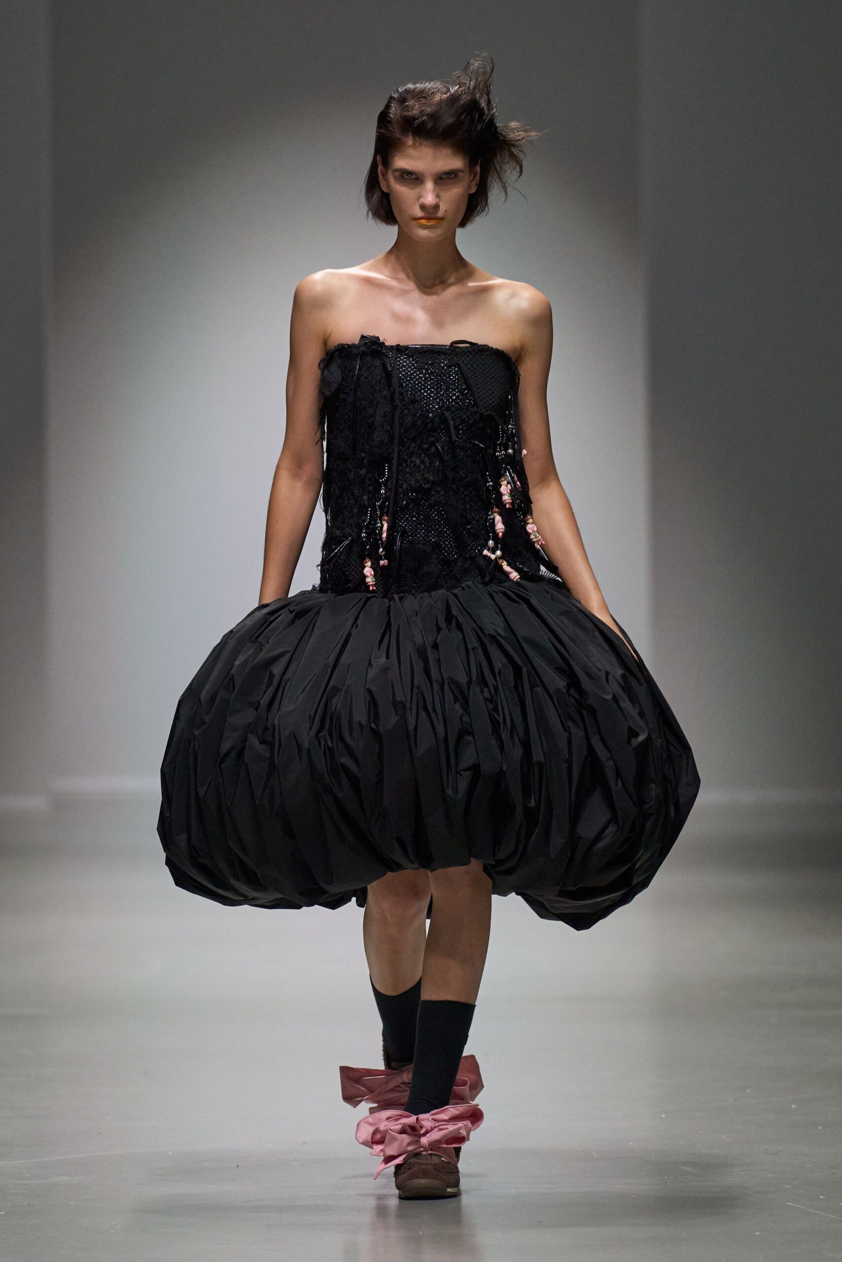 black silk strapless fitted pleated embroidered mini dress