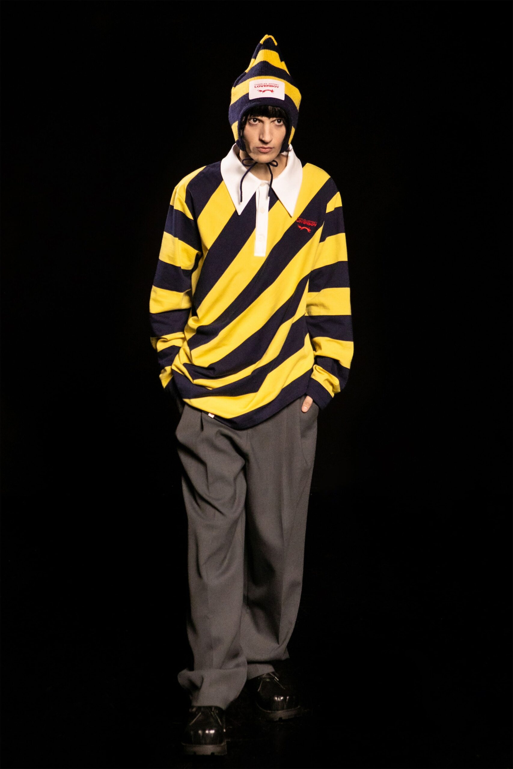 yellow and blue striped shirt