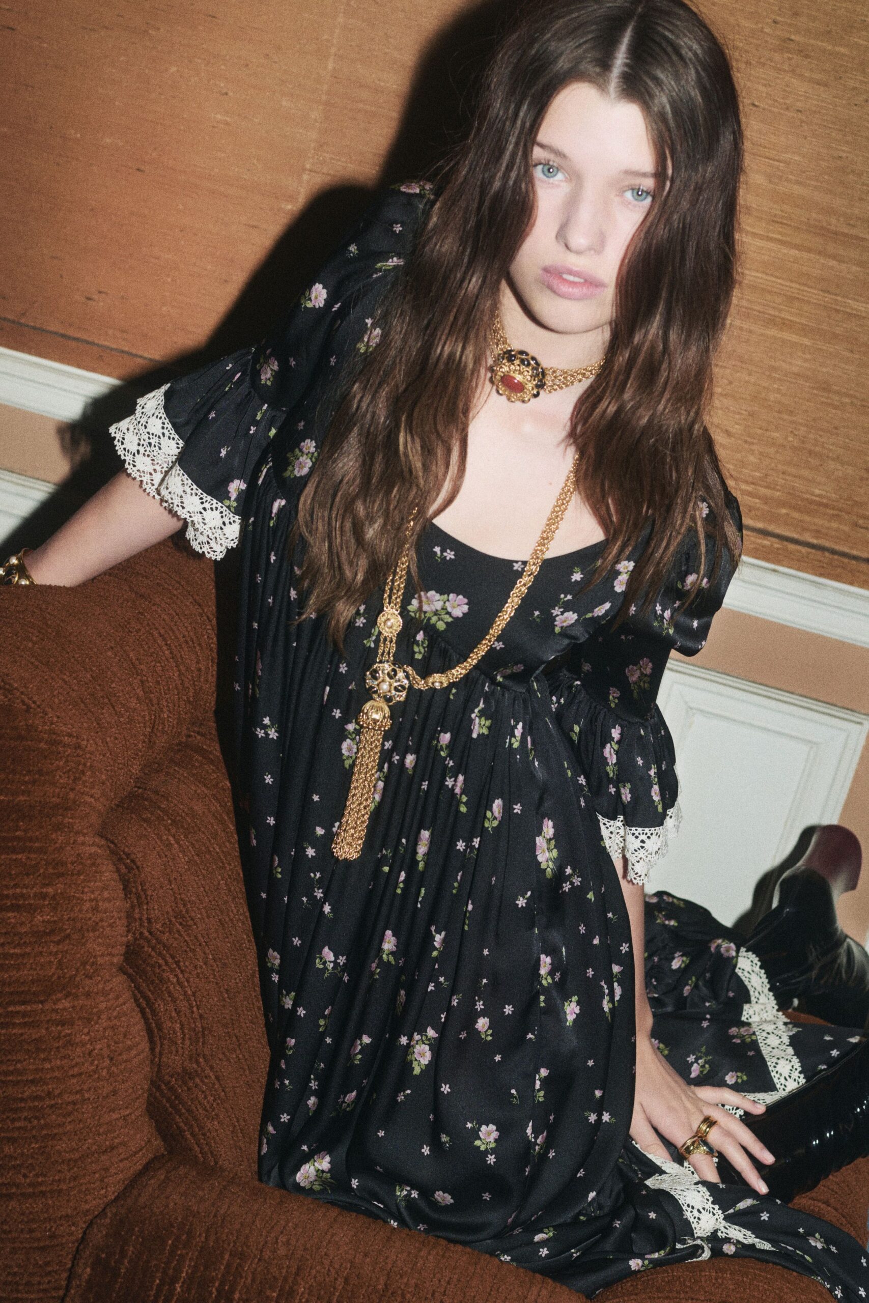 black floral midi dress with shoes
