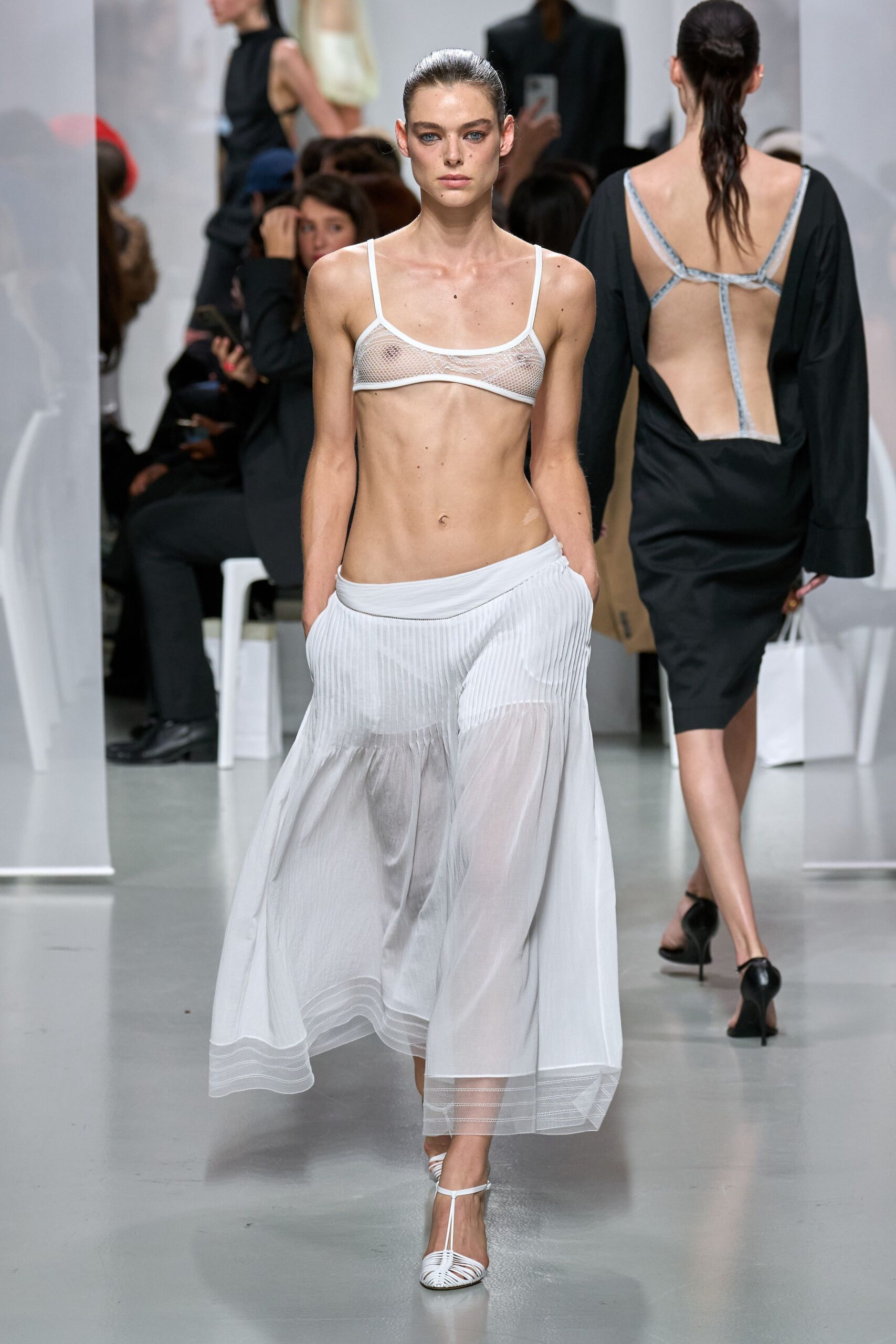 white mesh sleeveless halter fitted sheer top