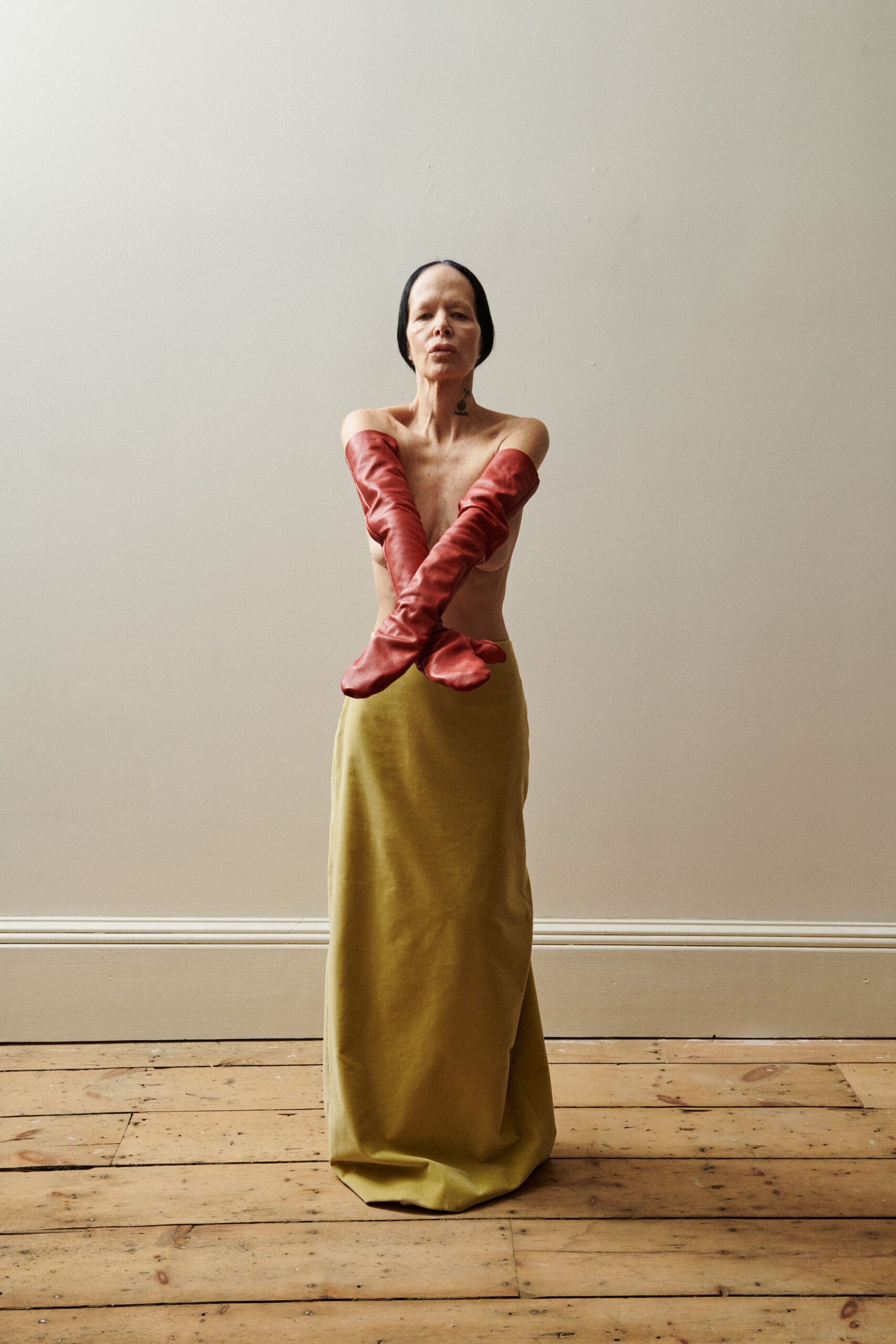 green cotton sleeveless fitted straight-leg maxi gown