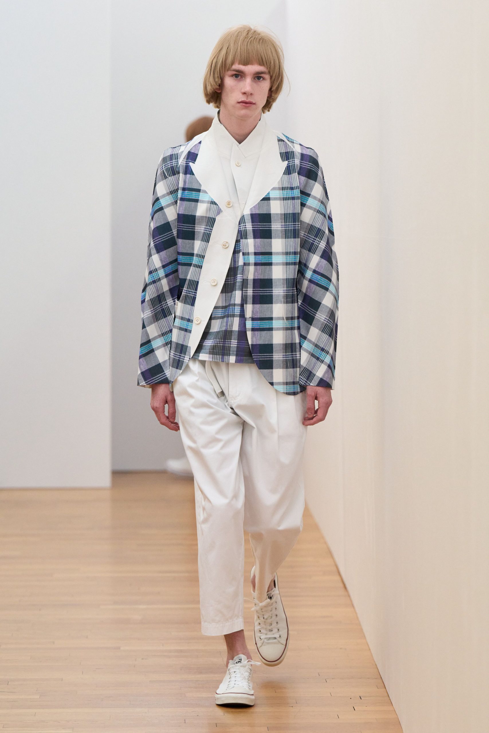 checked blazer with white shirt