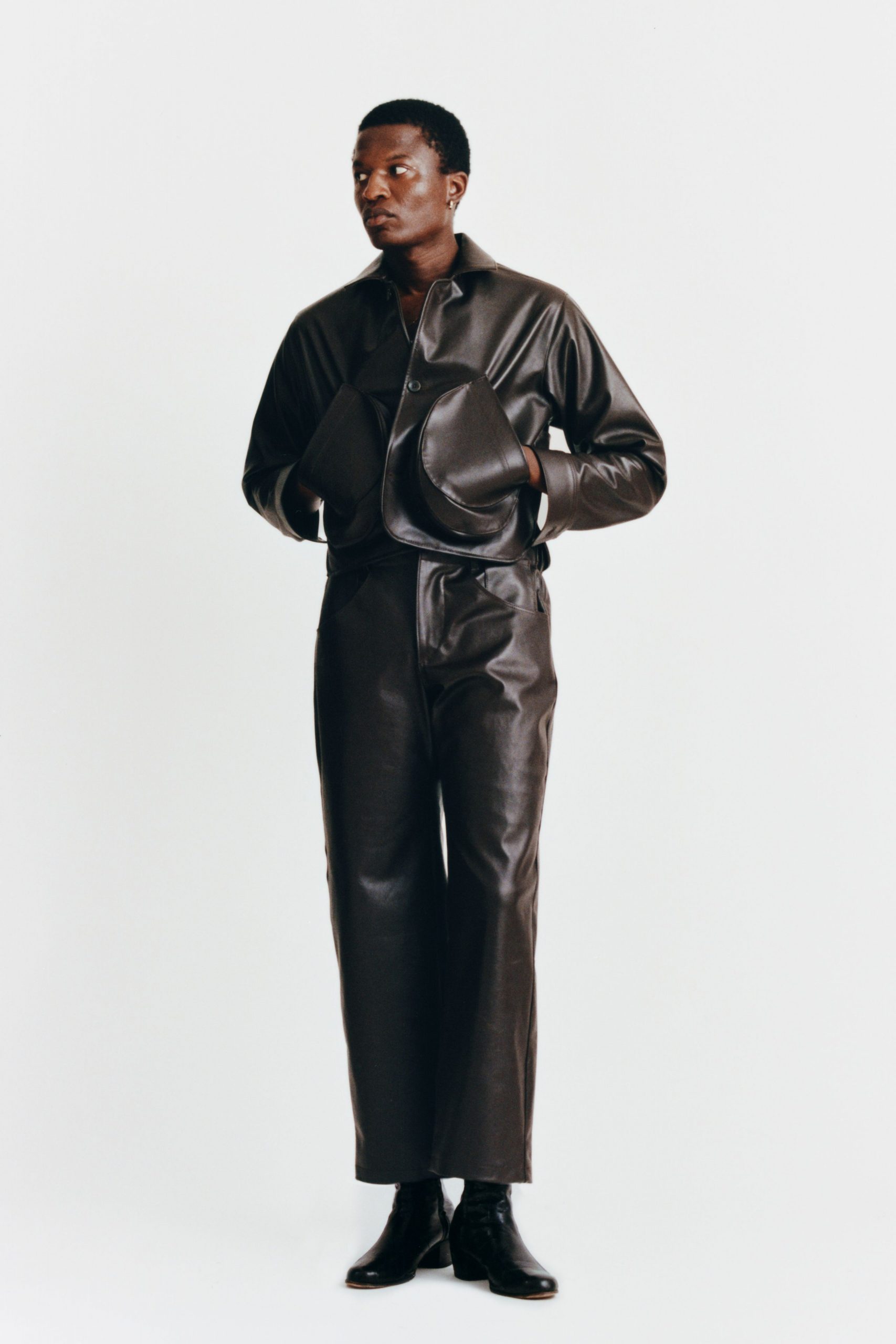 black leather jacket and pants