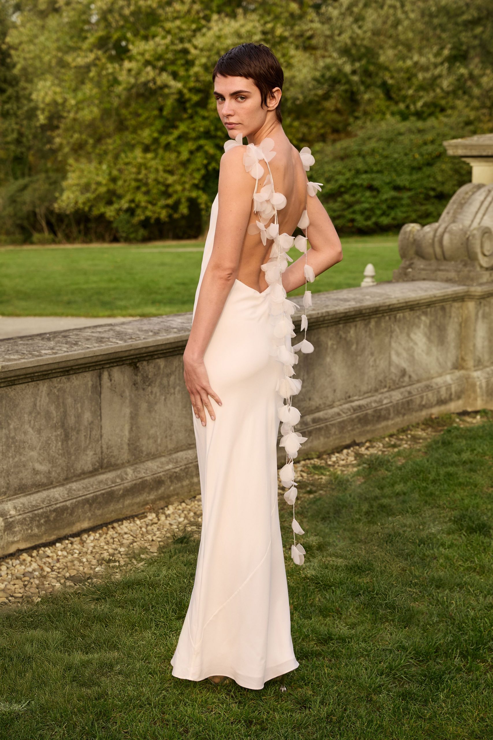 ivory silk backless gown