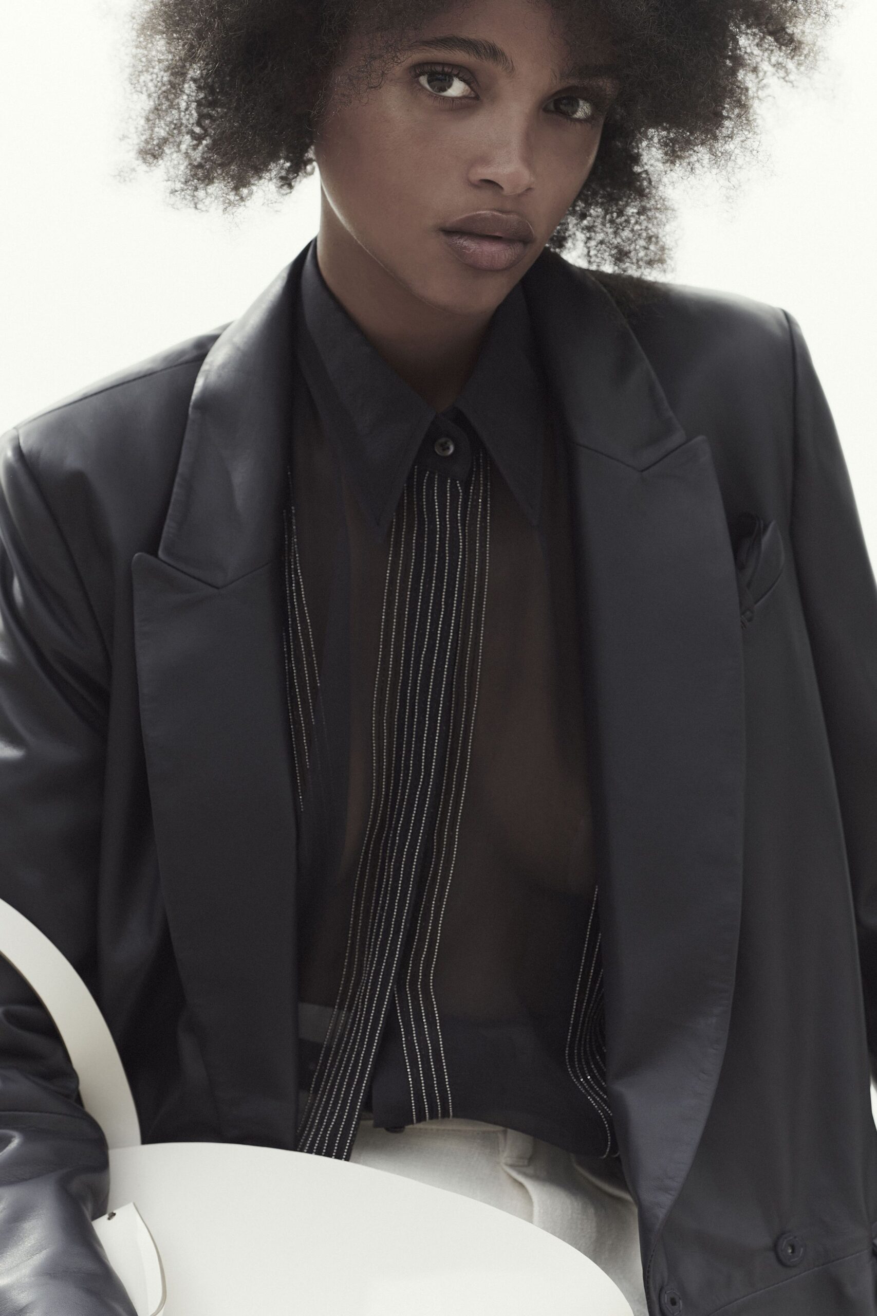black mesh striped sheer top