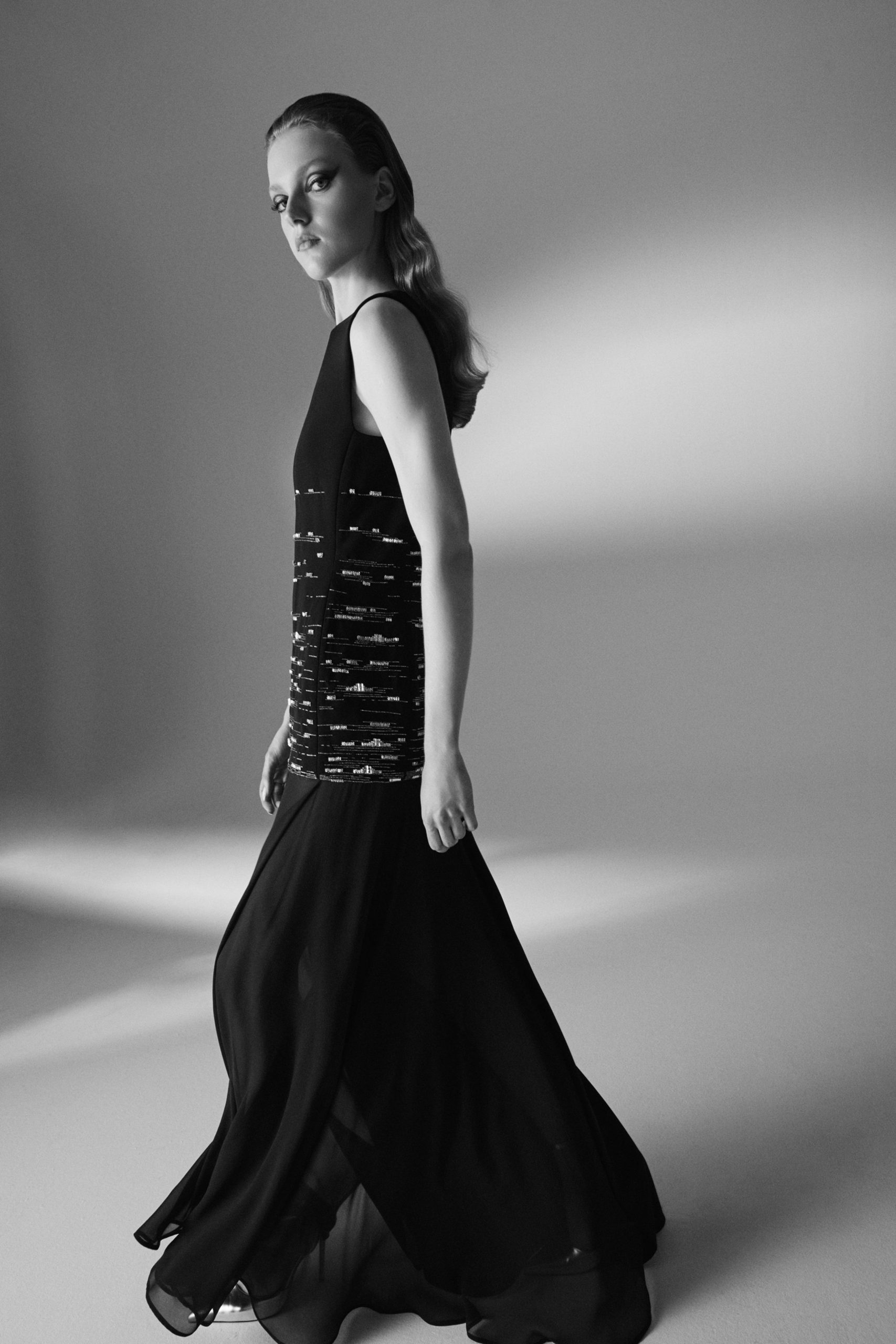 black silk sleeveless gown