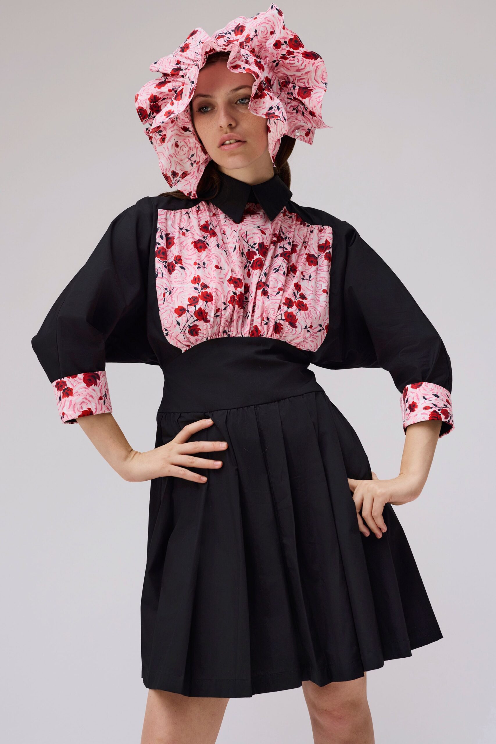 pink cotton fitted floral hat