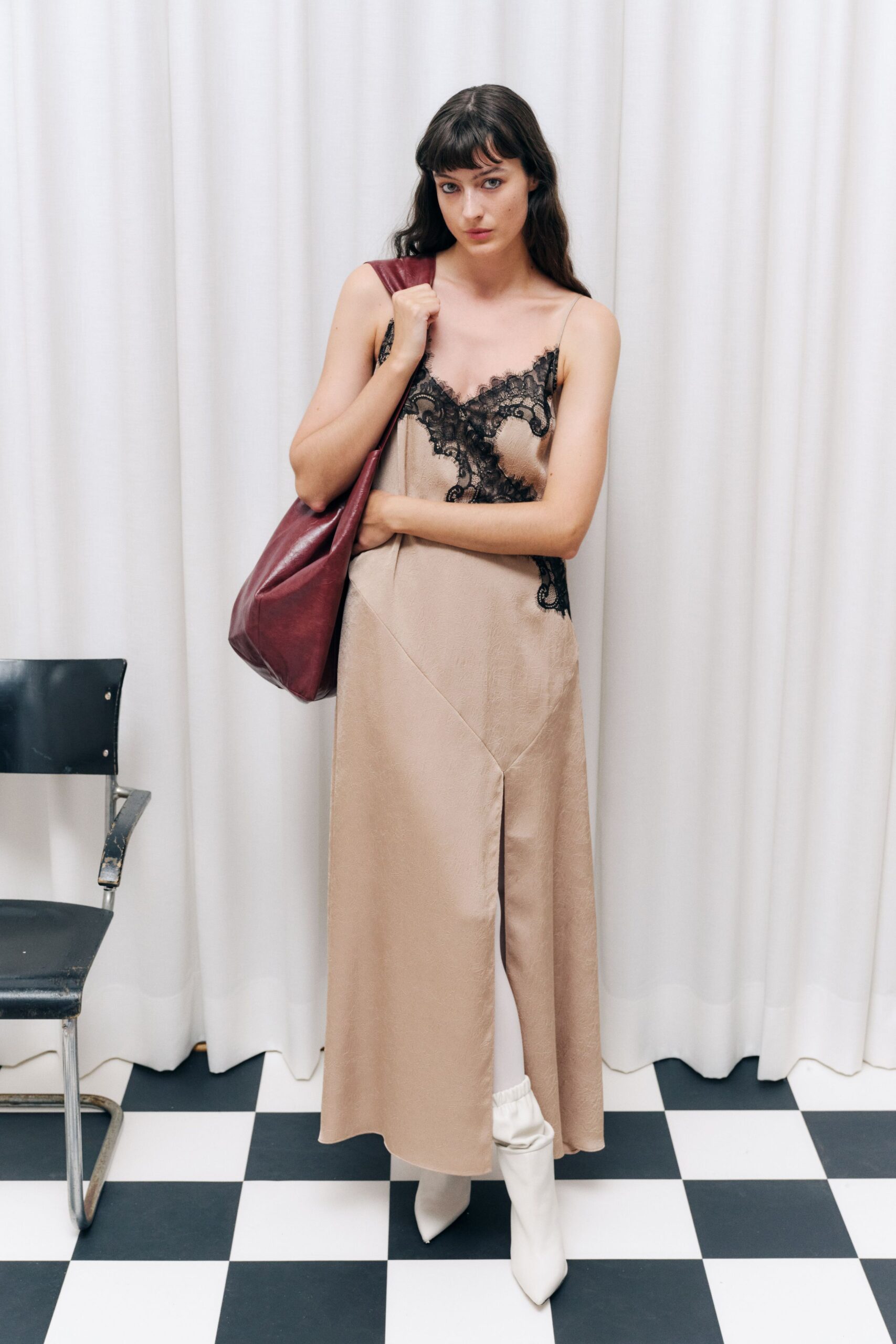 beige embroidered sleeveless dress