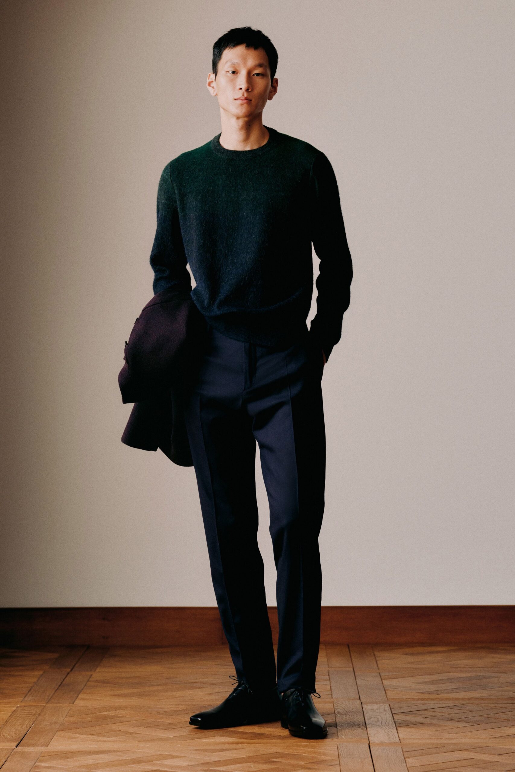 black green wool sweater tailored pants