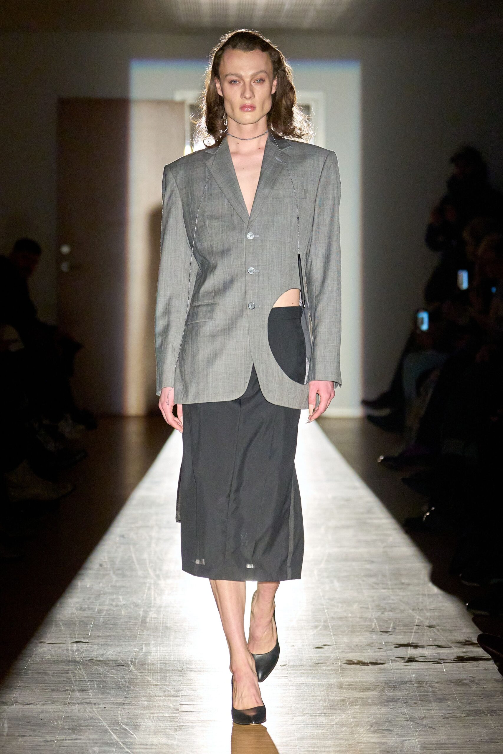 gray cotton long-sleeve collared tailored buttoned blazer
