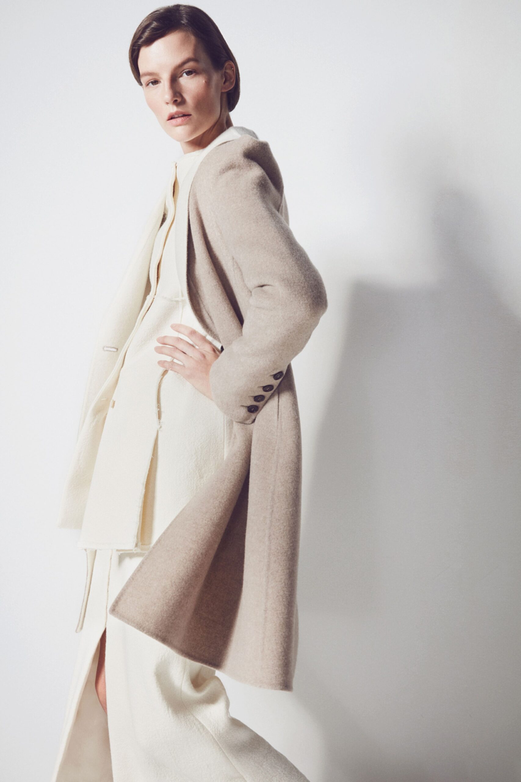 beige wool open-front coat