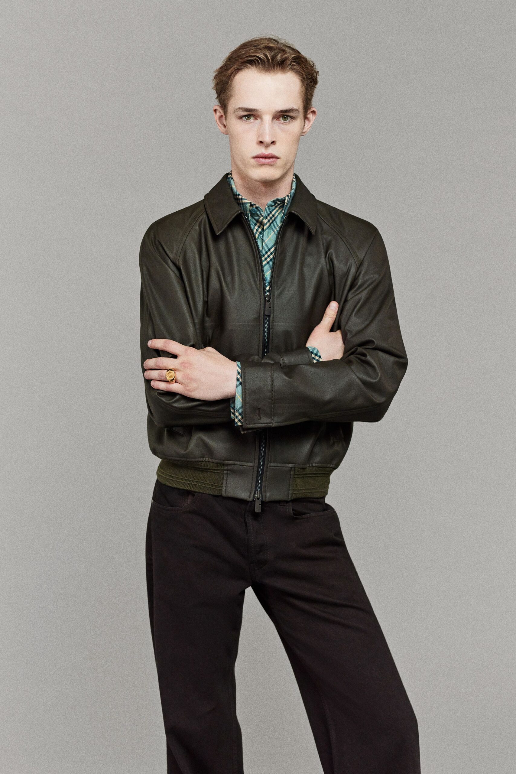 black leather jacket with shirt and pants