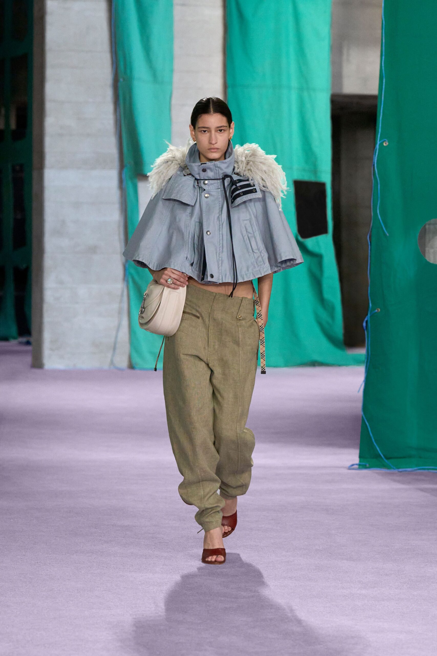 blue denim short-sleeve relaxed layered cape
