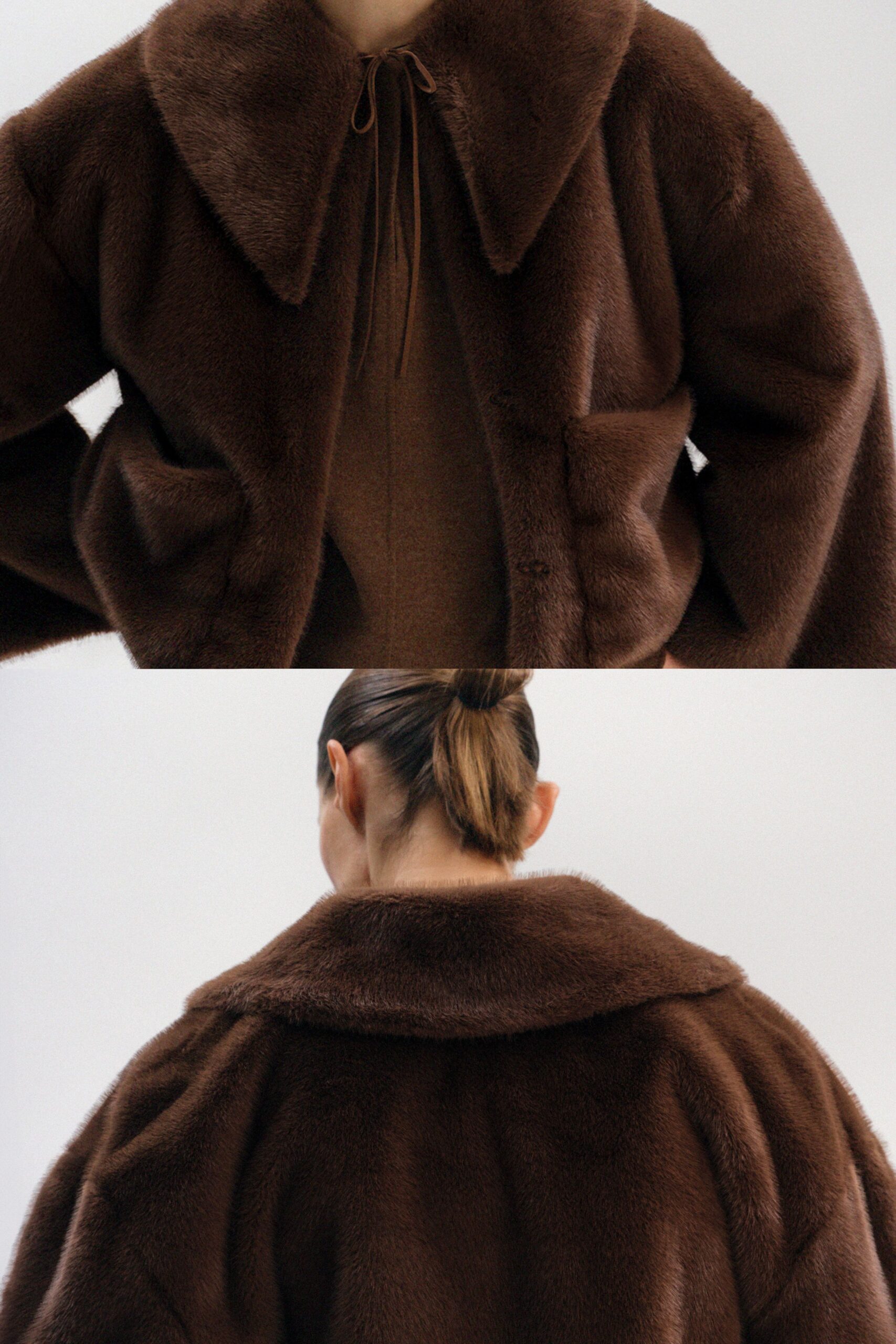 brown faux-fur coat and dress