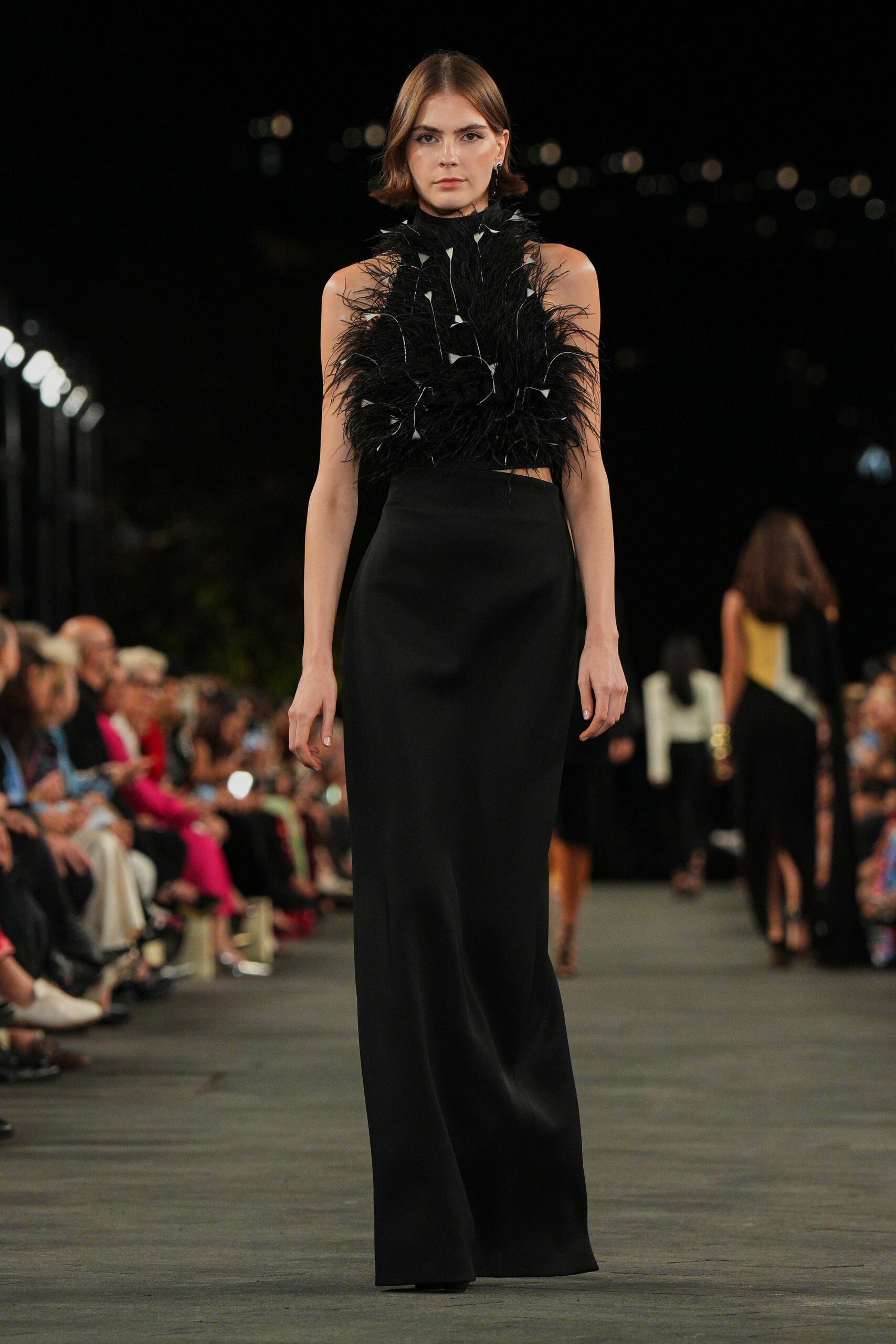 black feather top and skirt