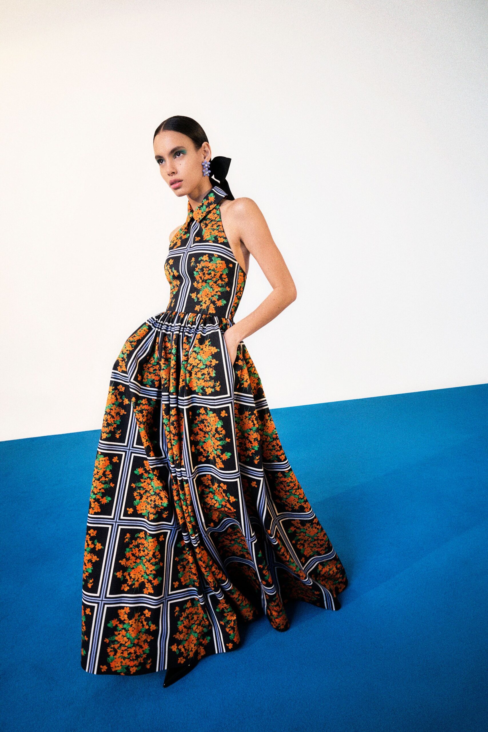 black orange green printed gown