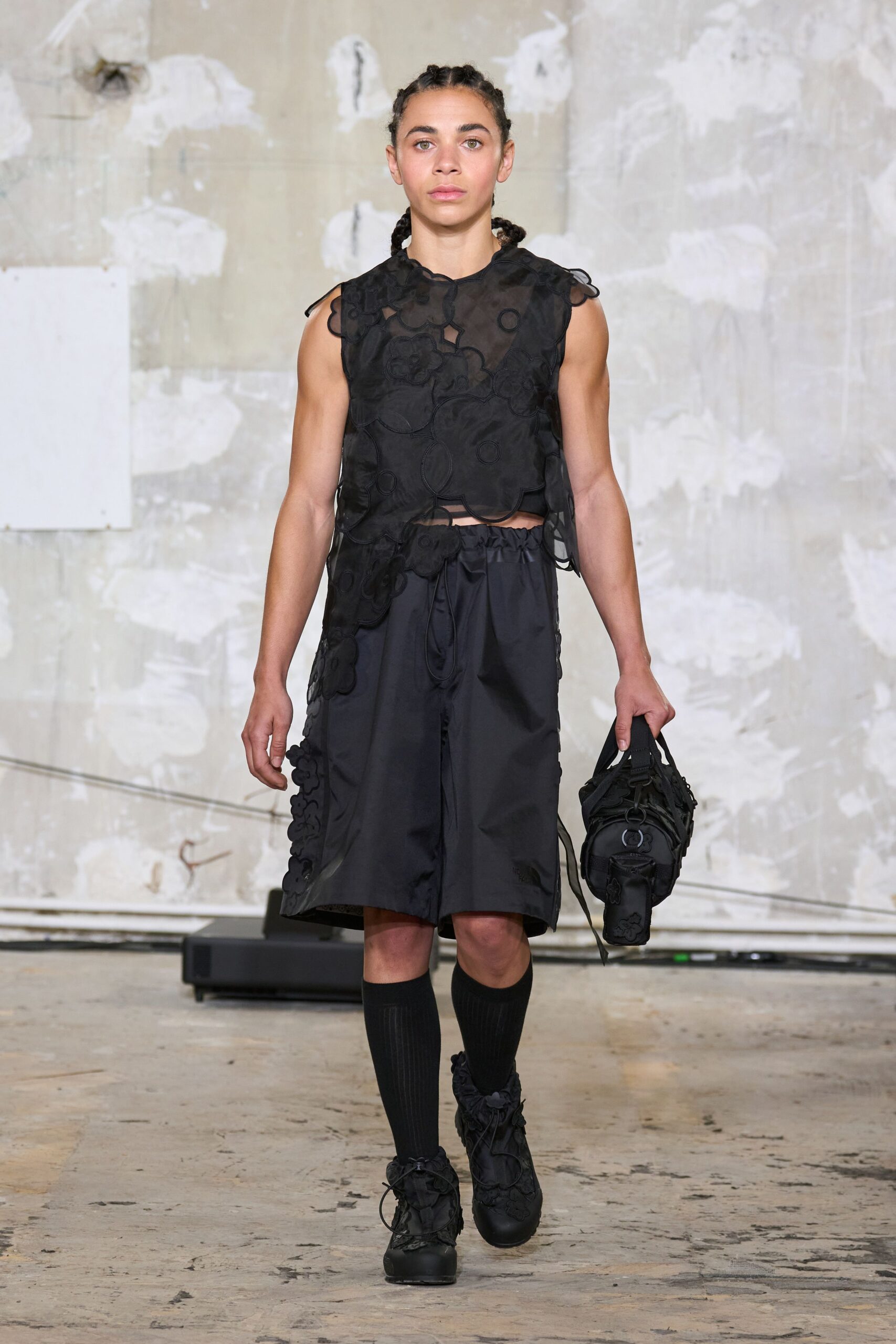 black embroidered top and skirt