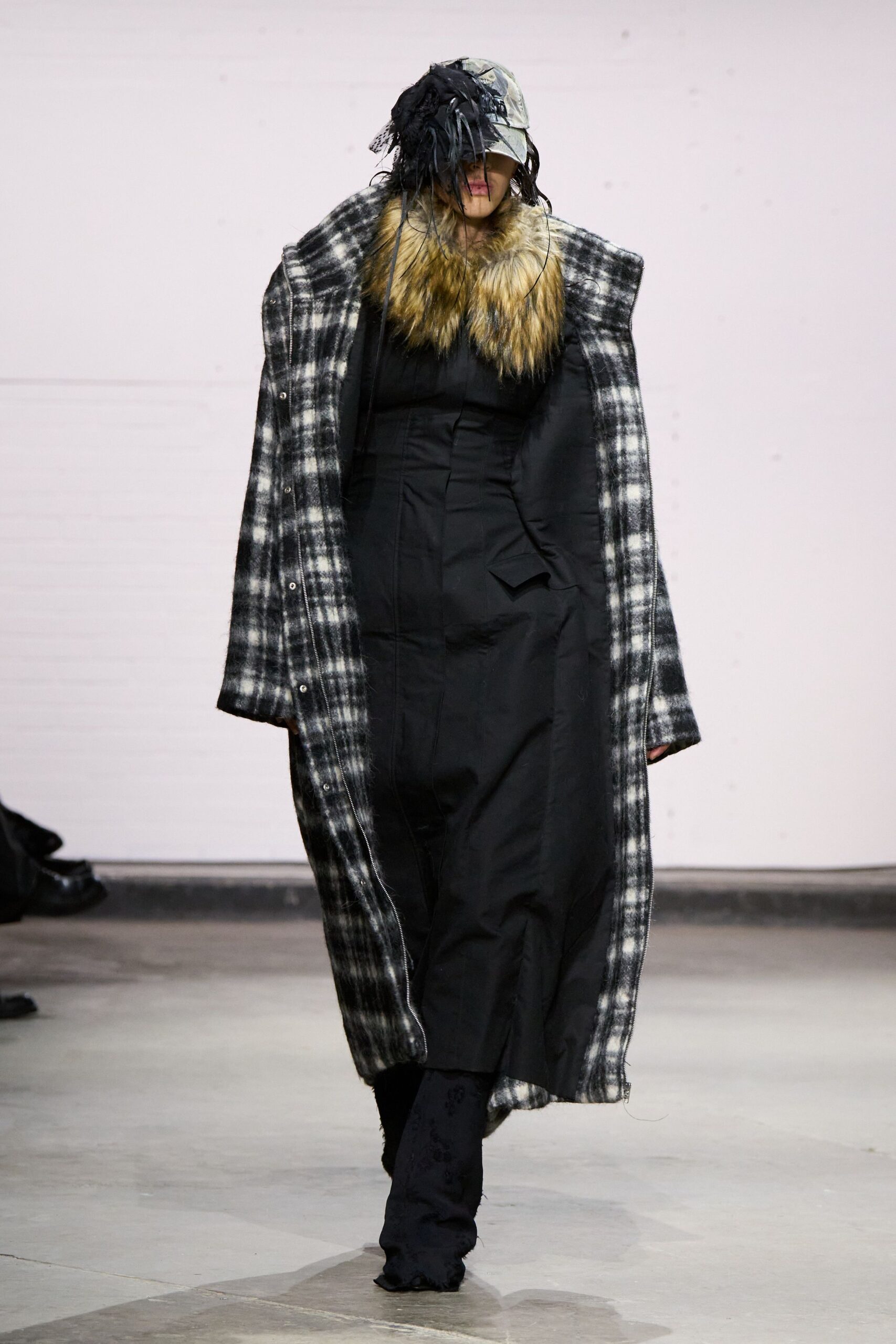 black and white checked coat with dress