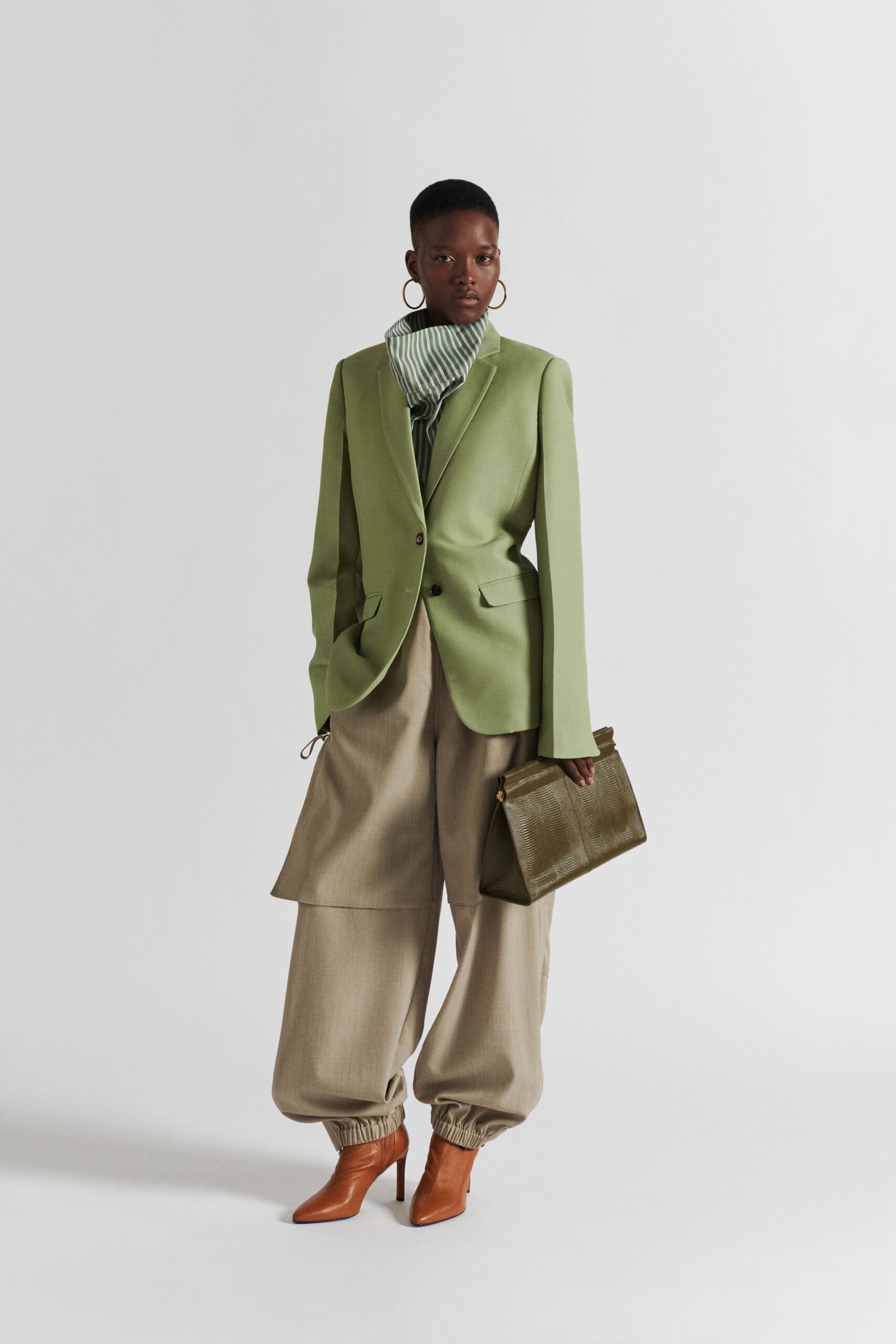 oversized green blazer with relaxed pants