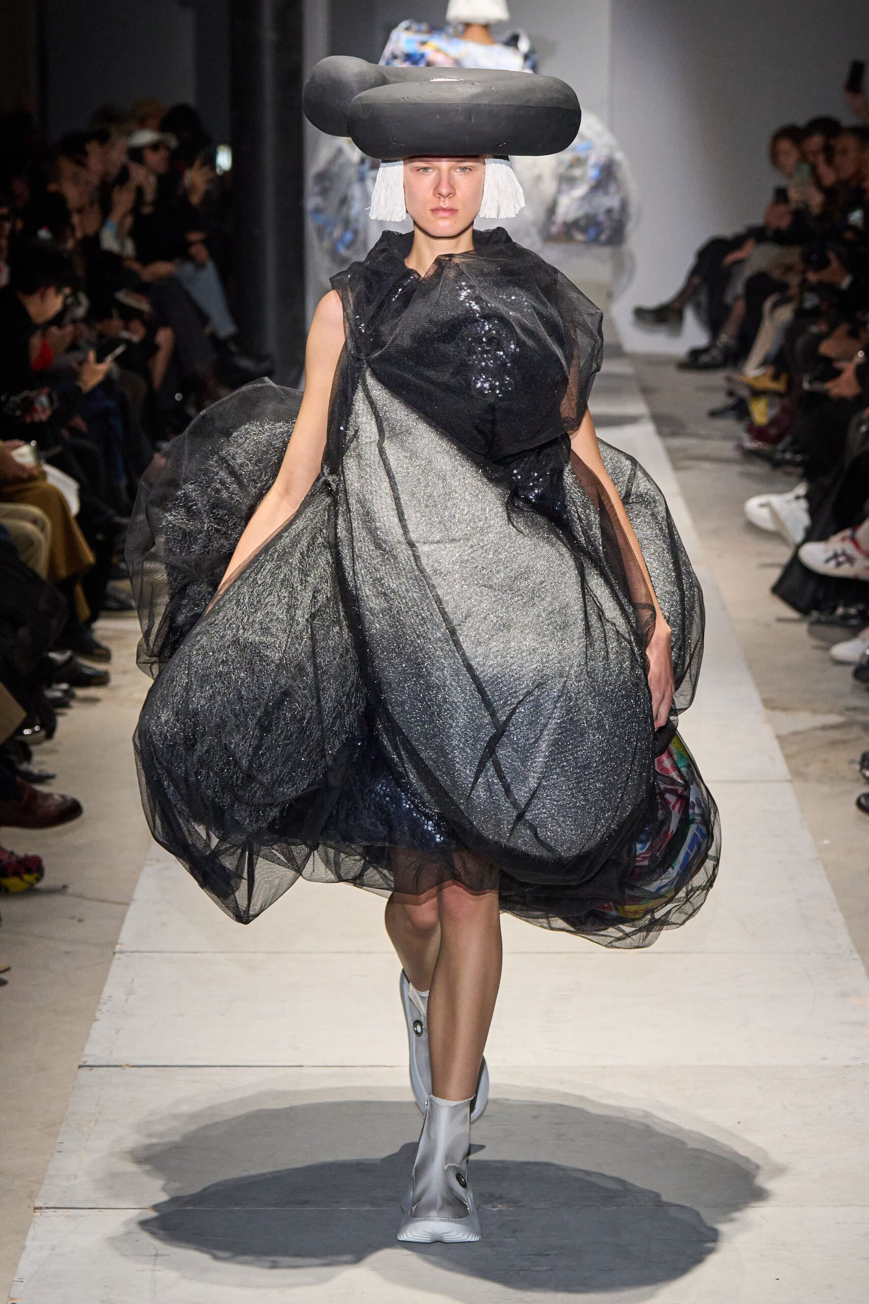 black tulle sleeveless v-neck relaxed draped layered dress