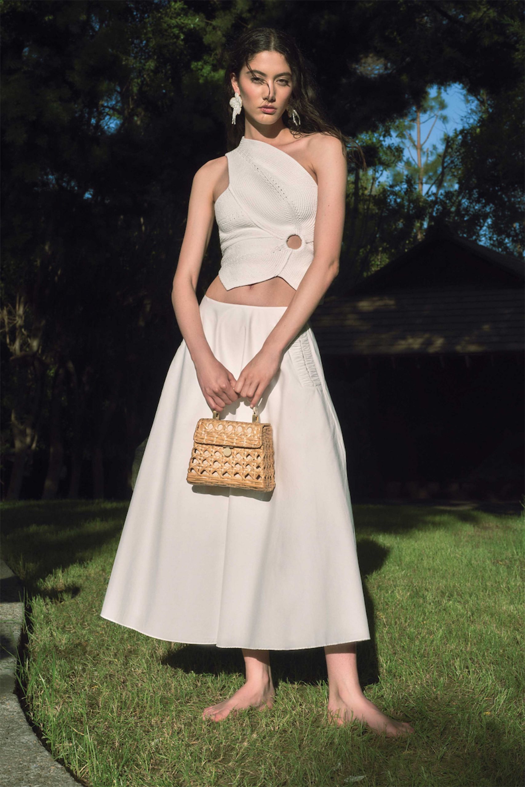 white cotton relaxed a-line midi skirt