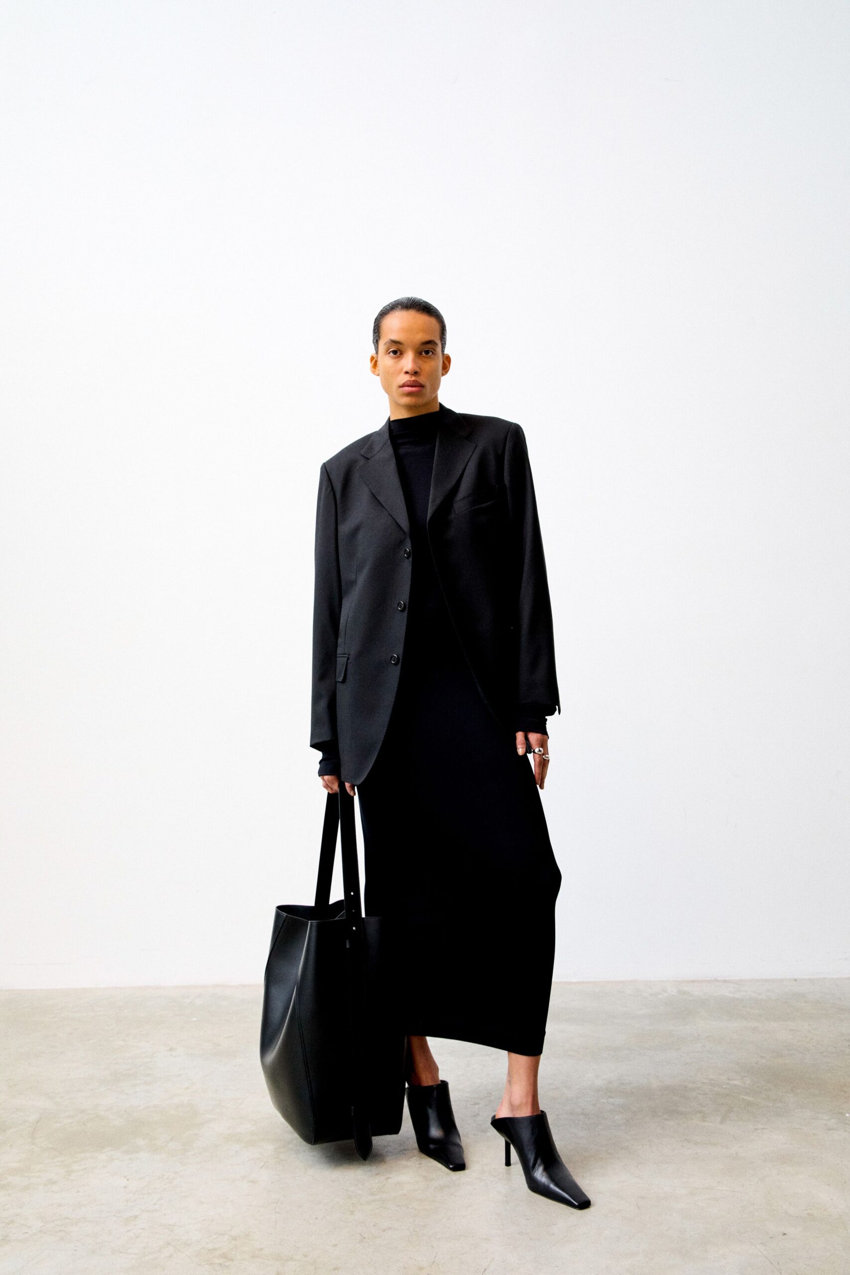 black tailored blazer and dress