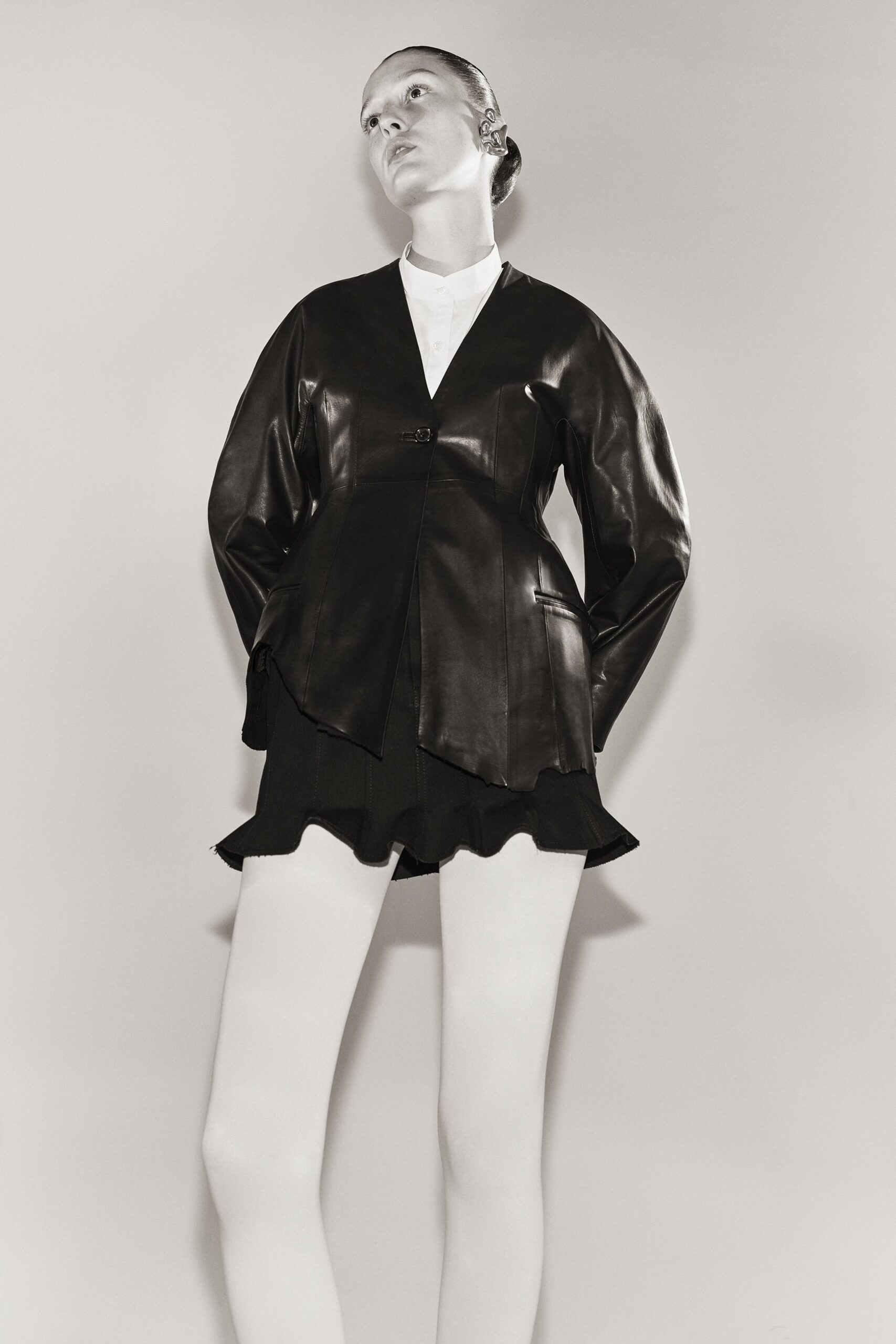 black leather jacket white shirt