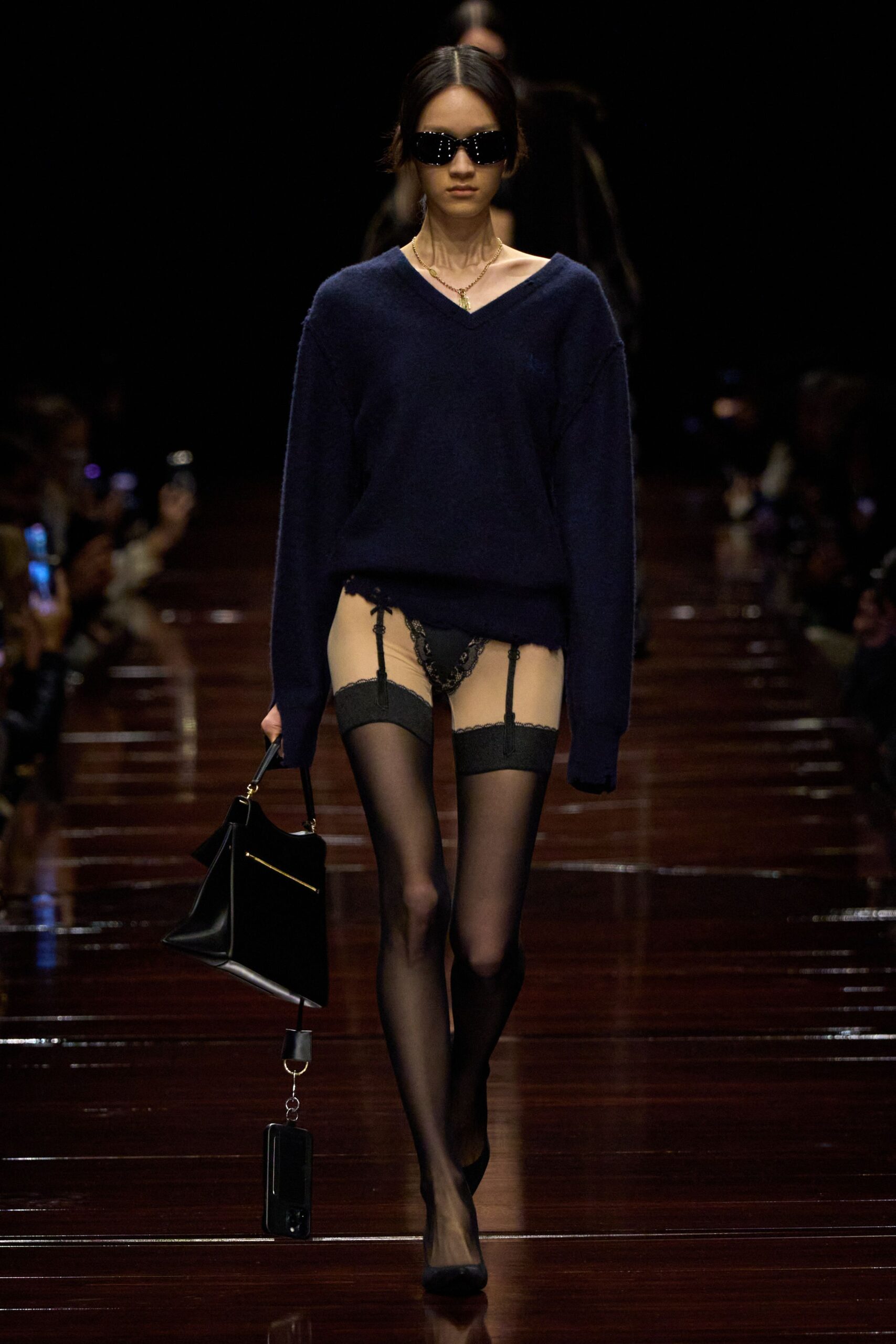 blue wool long-sleeve v-neck oversized sweater