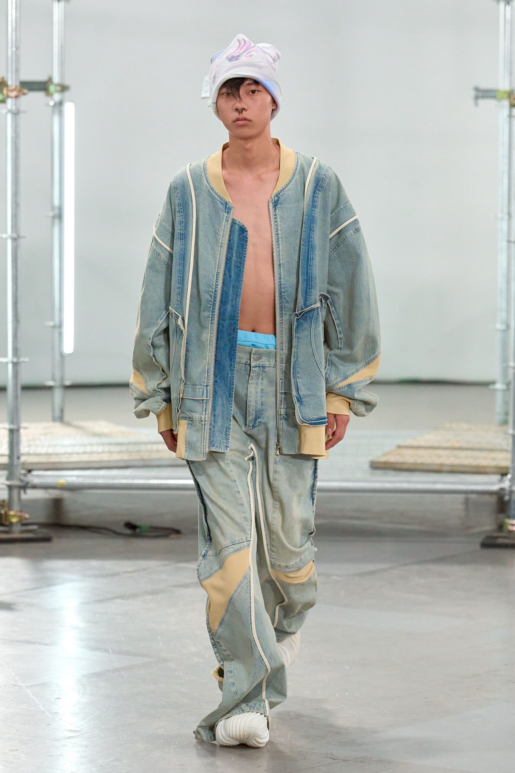 oversized denim jacket with relaxed pants