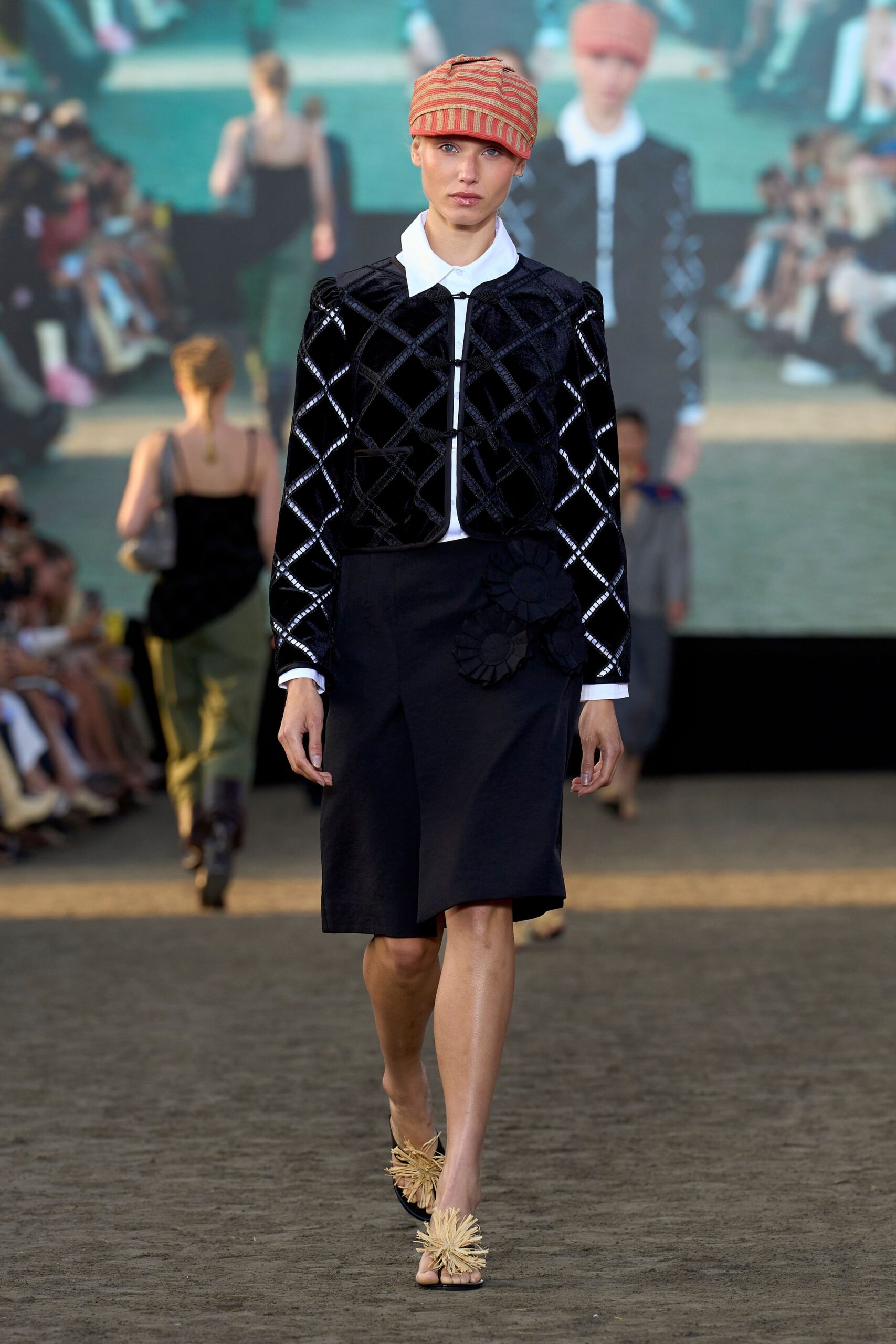 black velvet long-sleeve collared structured patchwork embellished jacket