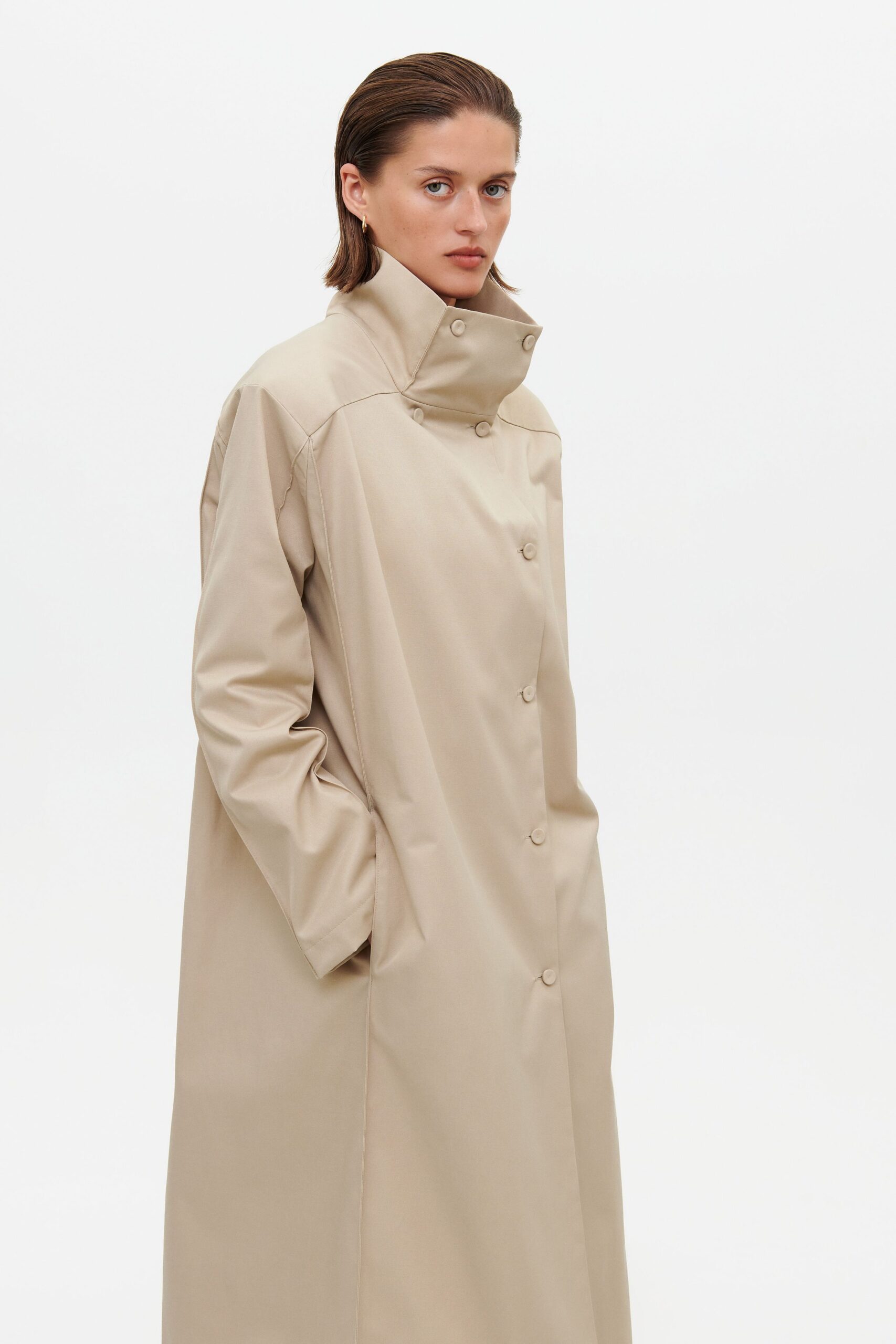 beige vinyl relaxed coat