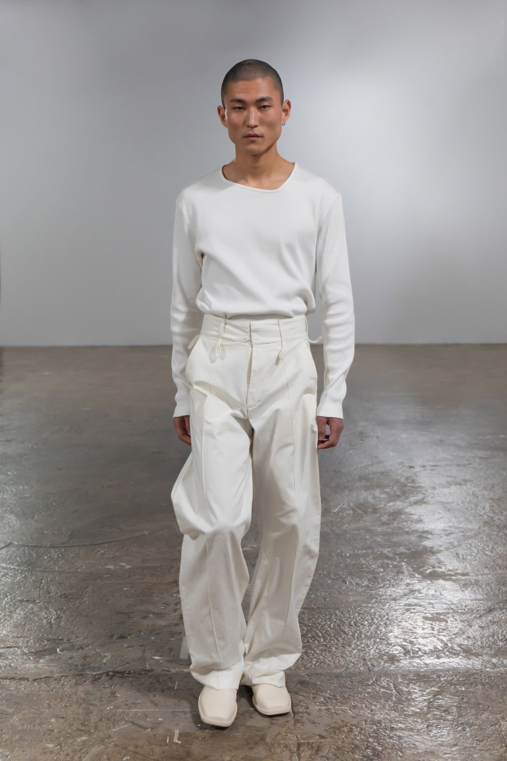 white fitted top and relaxed pants