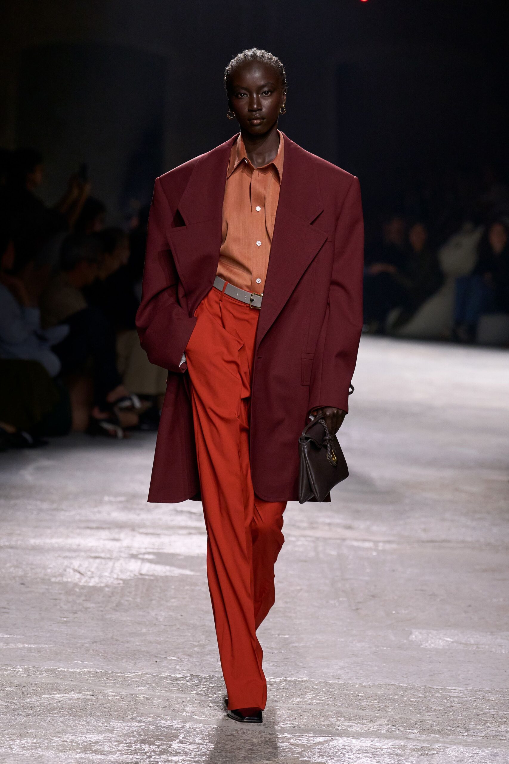 red wool tailored pleated pants