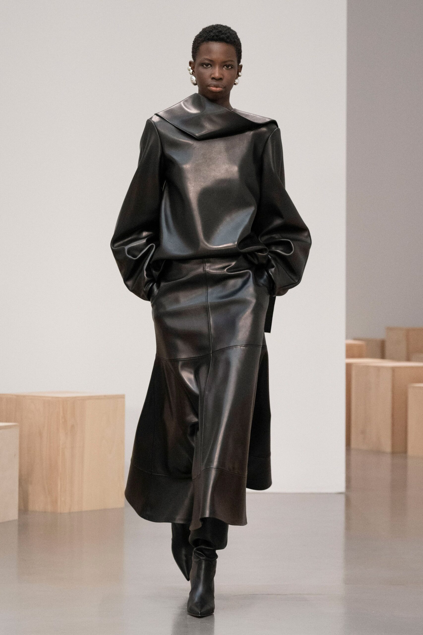 black leather top and skirt