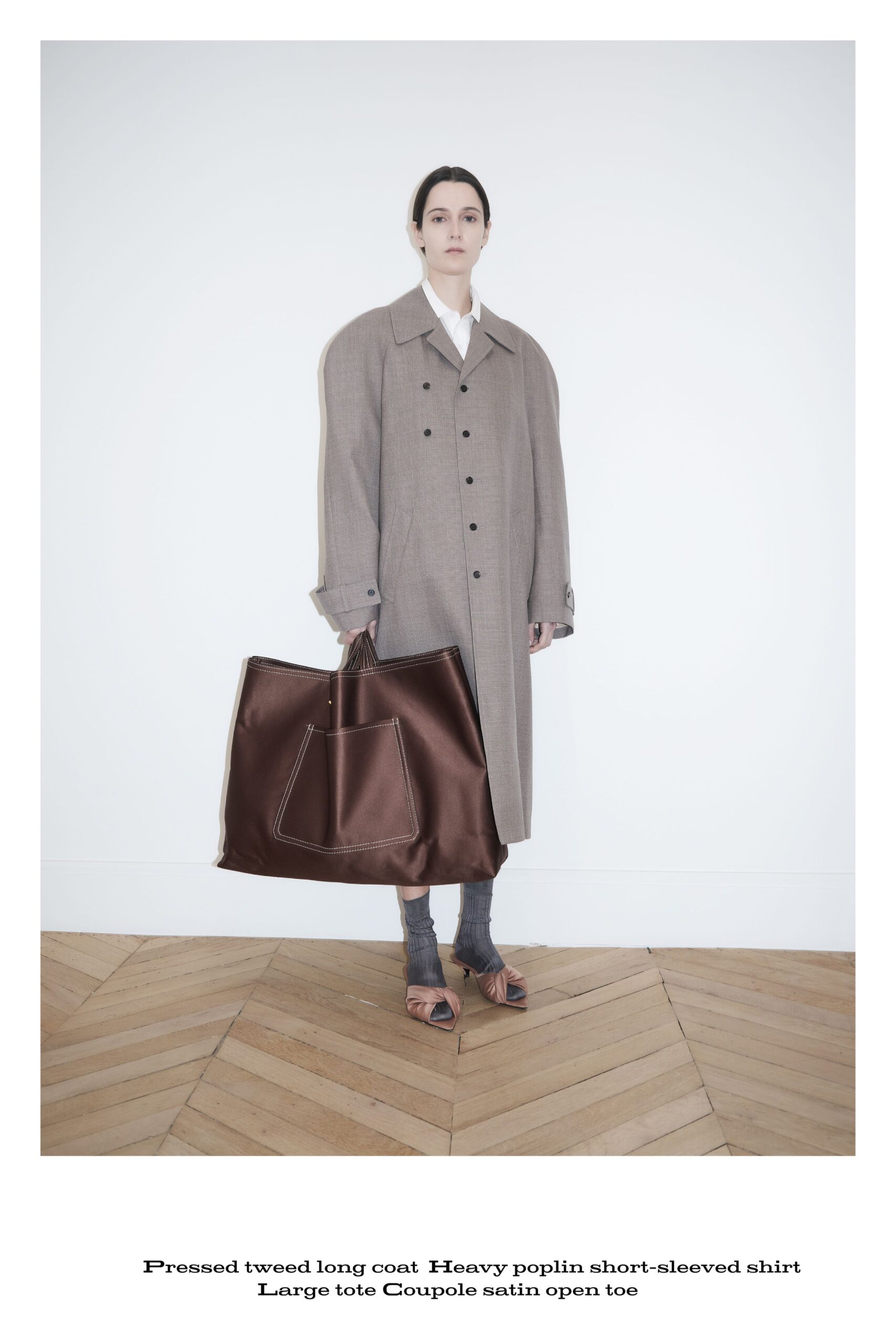 brown tweed coat with white shirt