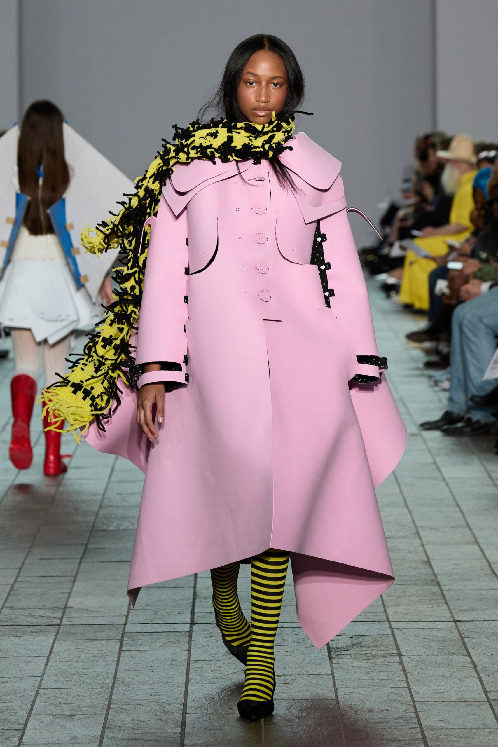 pink cotton long-sleeve collared relaxed buttoned midi coat