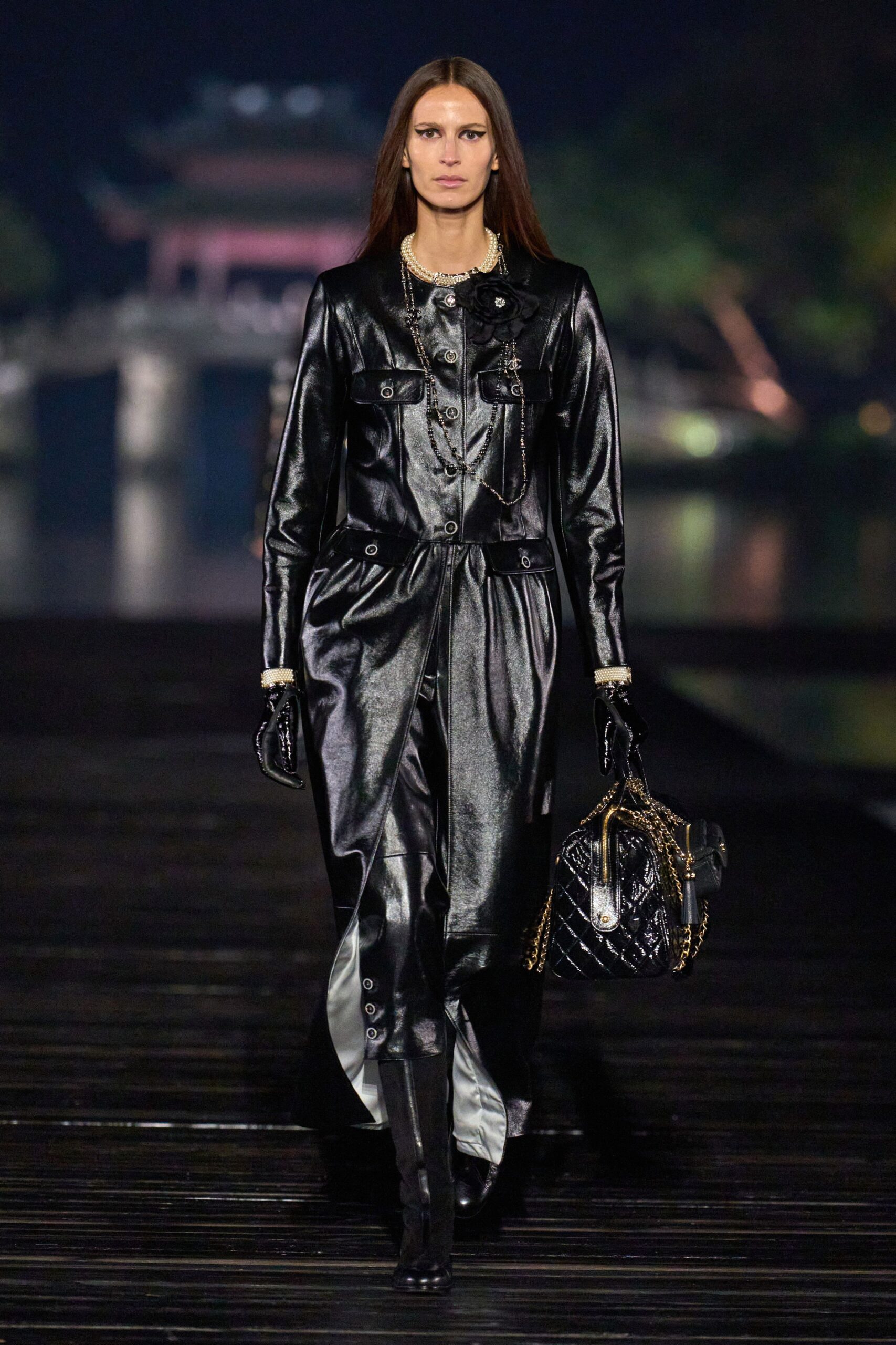 black leather midi dress with boots