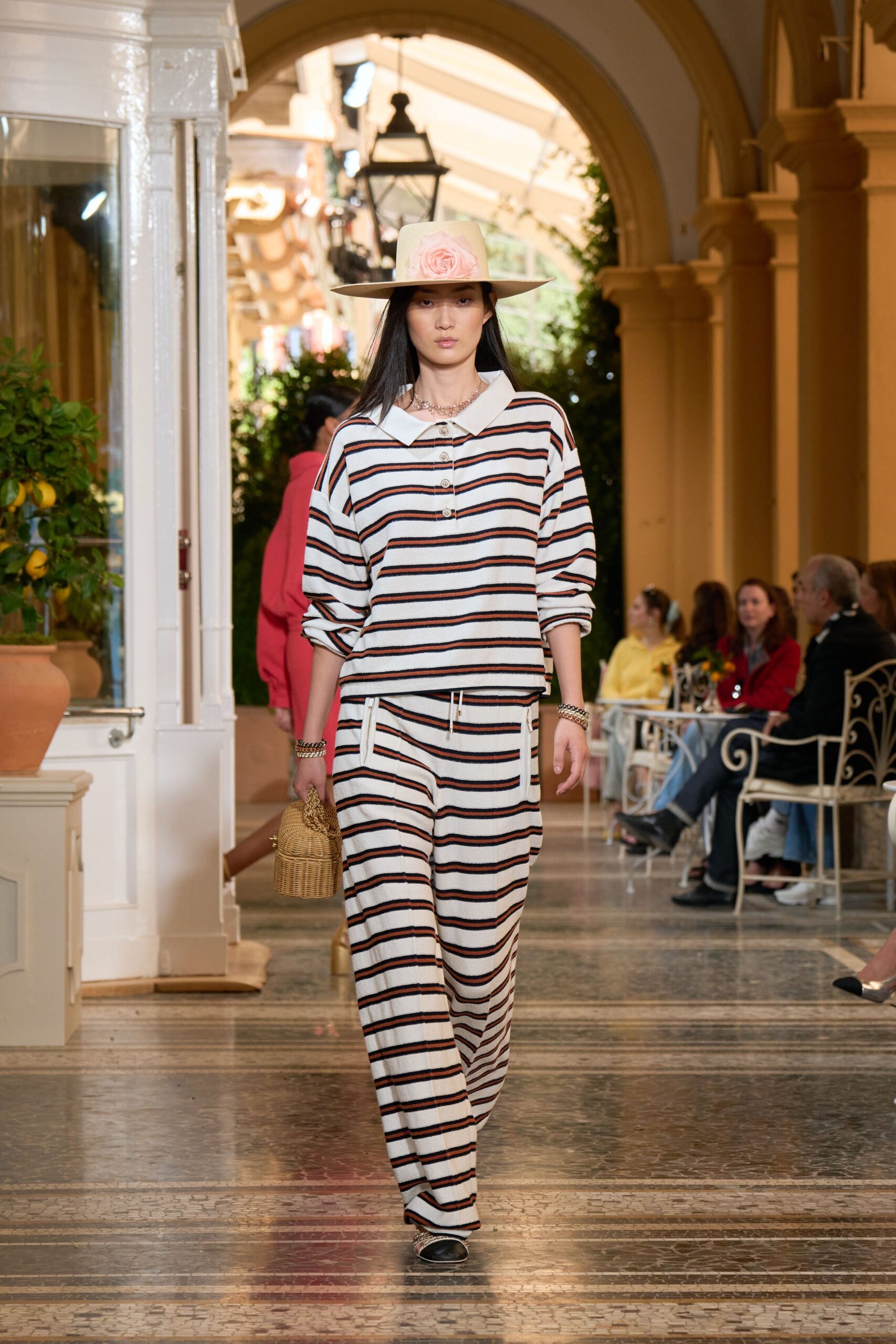 white knit long-sleeve collared oversized buttoned striped shirt