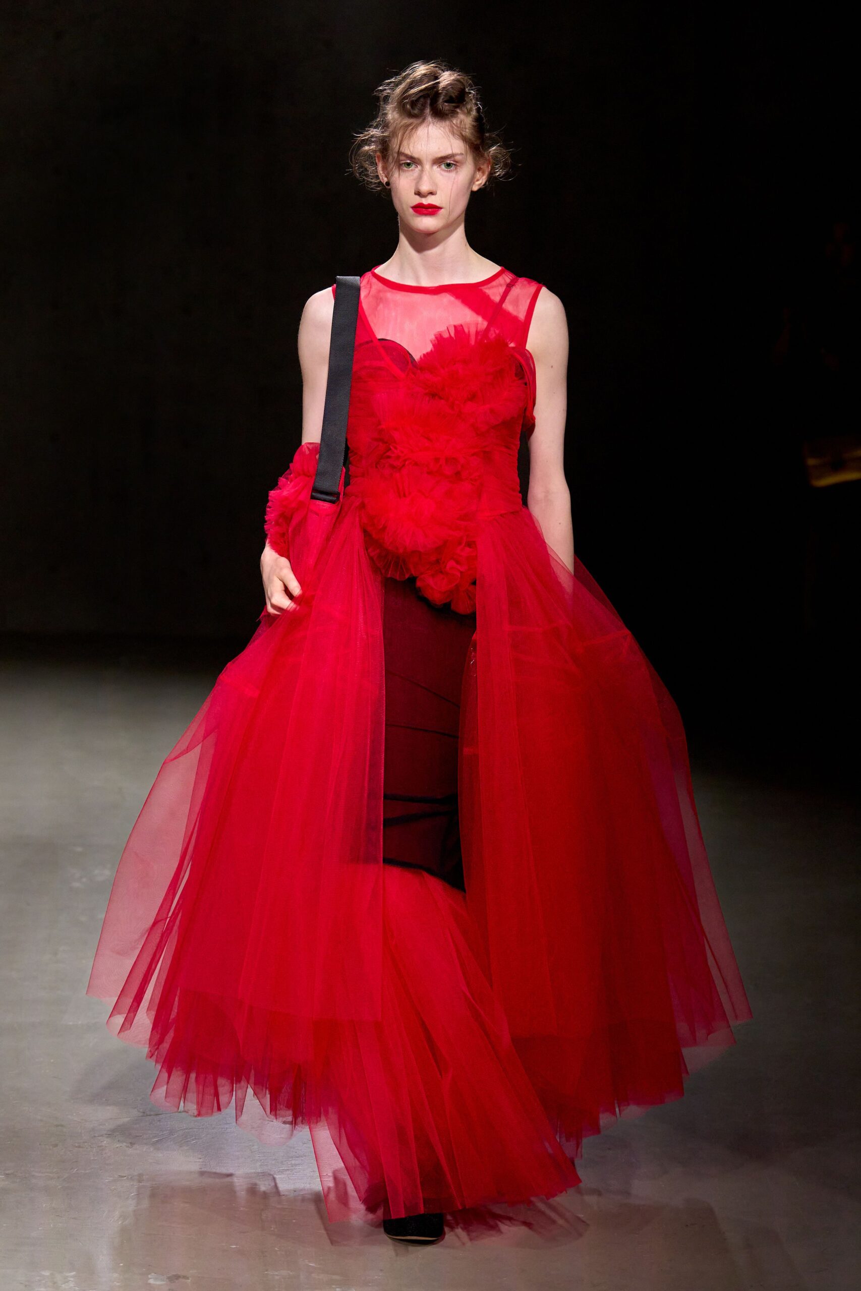 red layered tulle dress