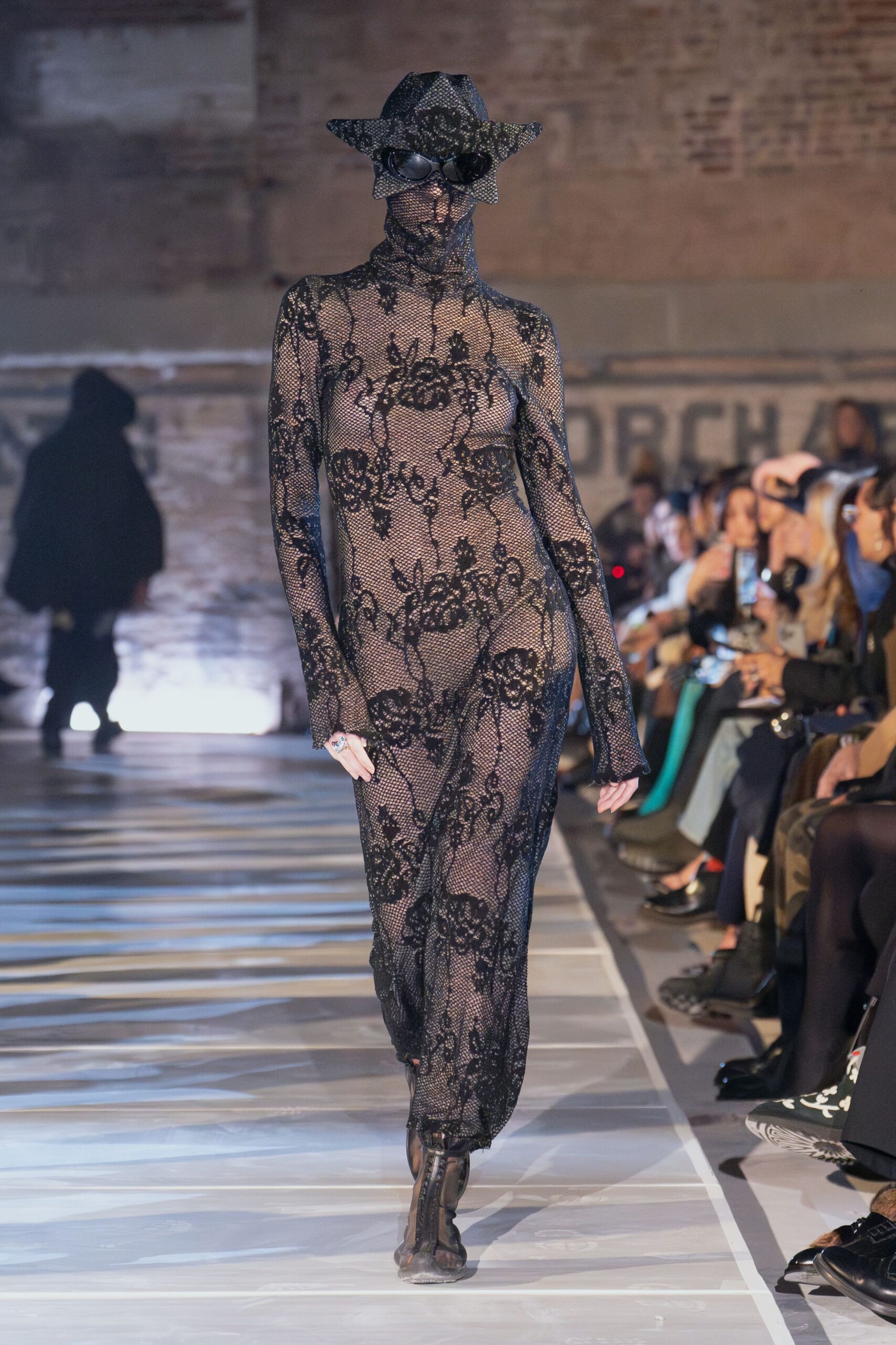 black lace maxi dress with hat