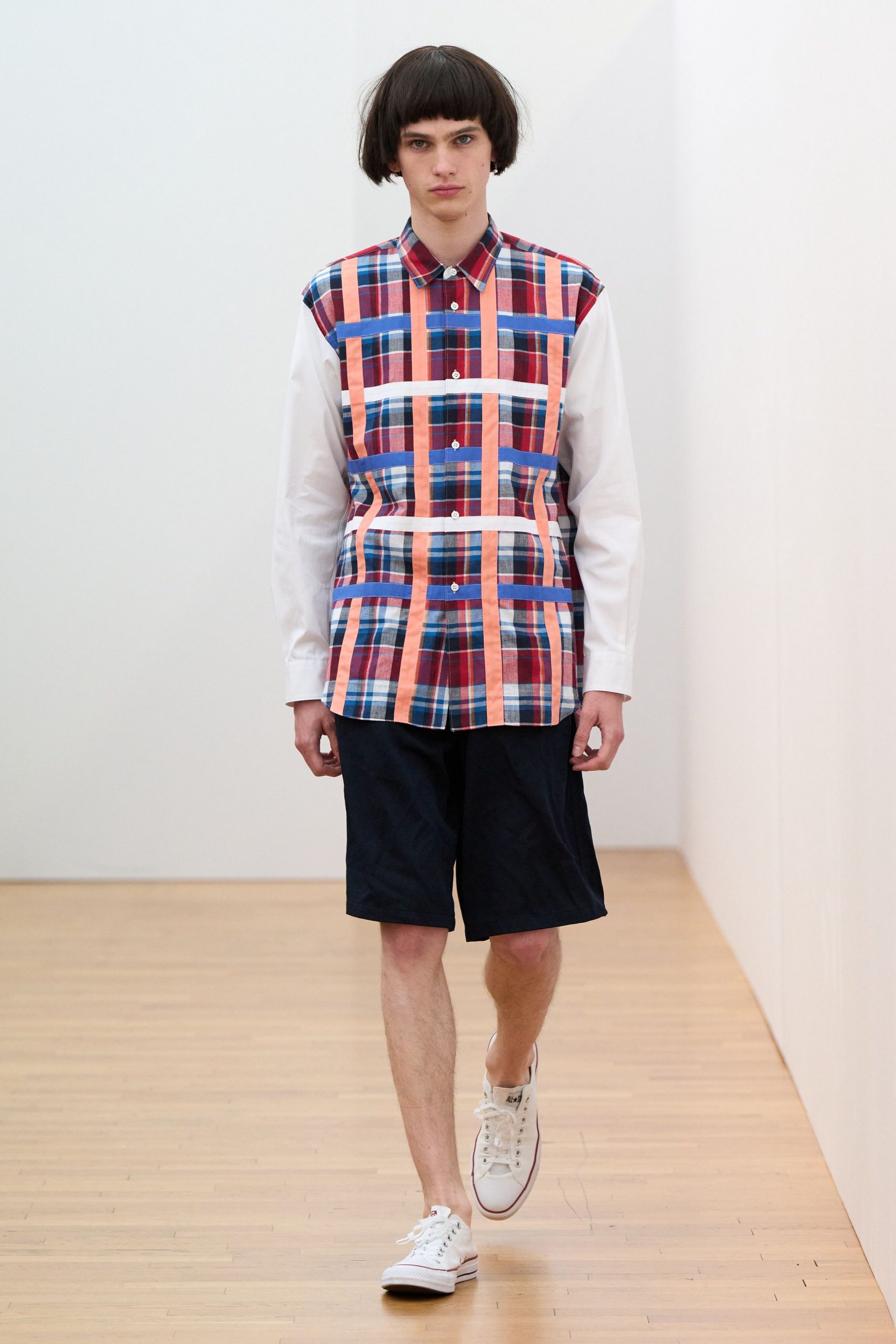 plaid shirt with black shorts
