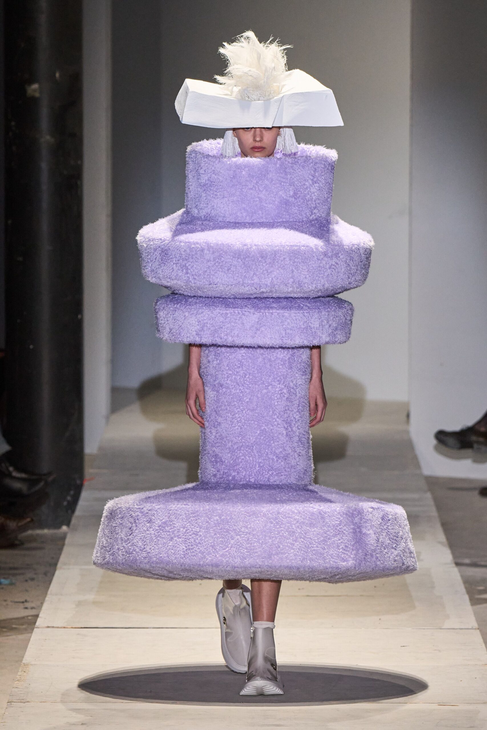 purple faux-fur layered dress