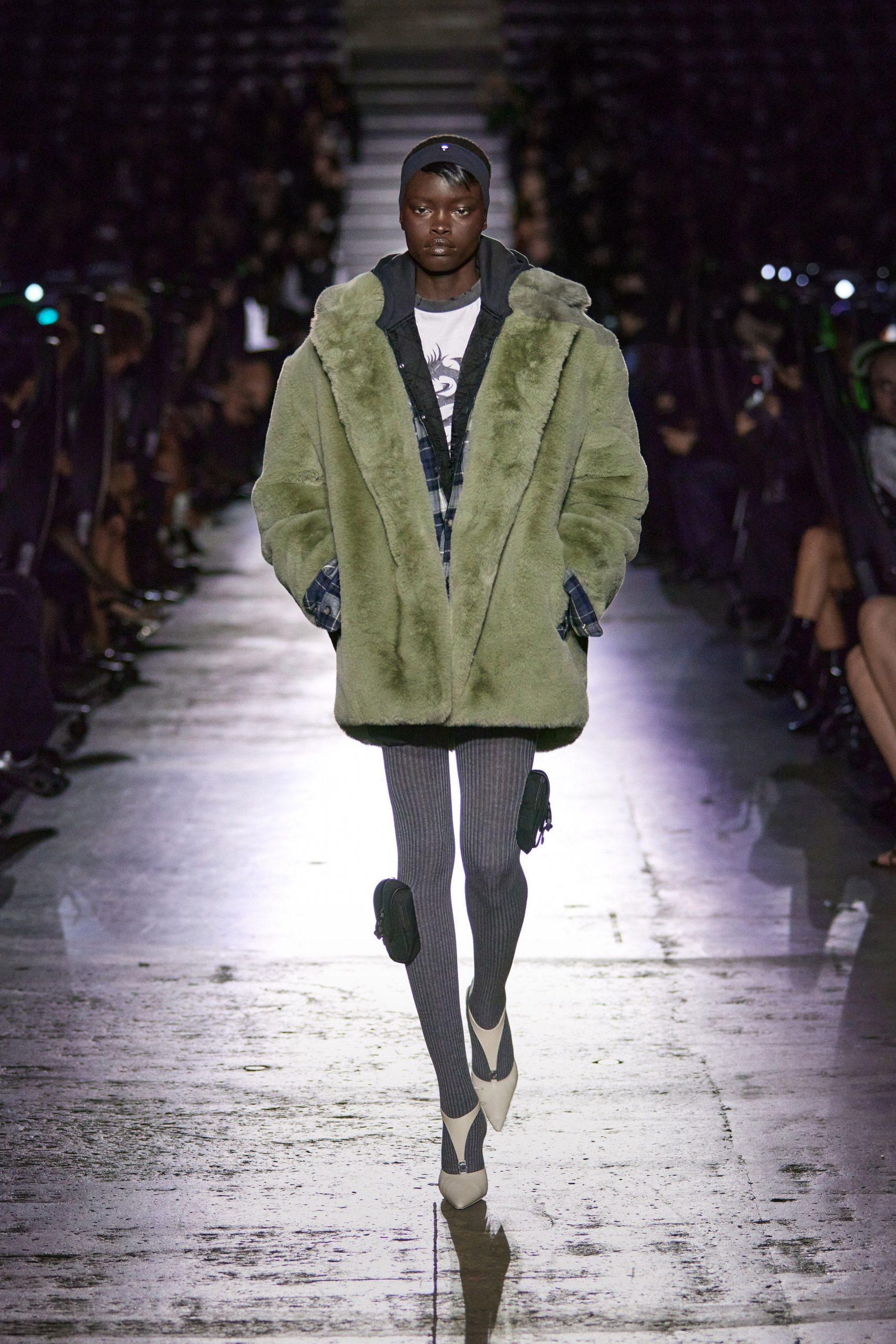green faux-fur oversized coat