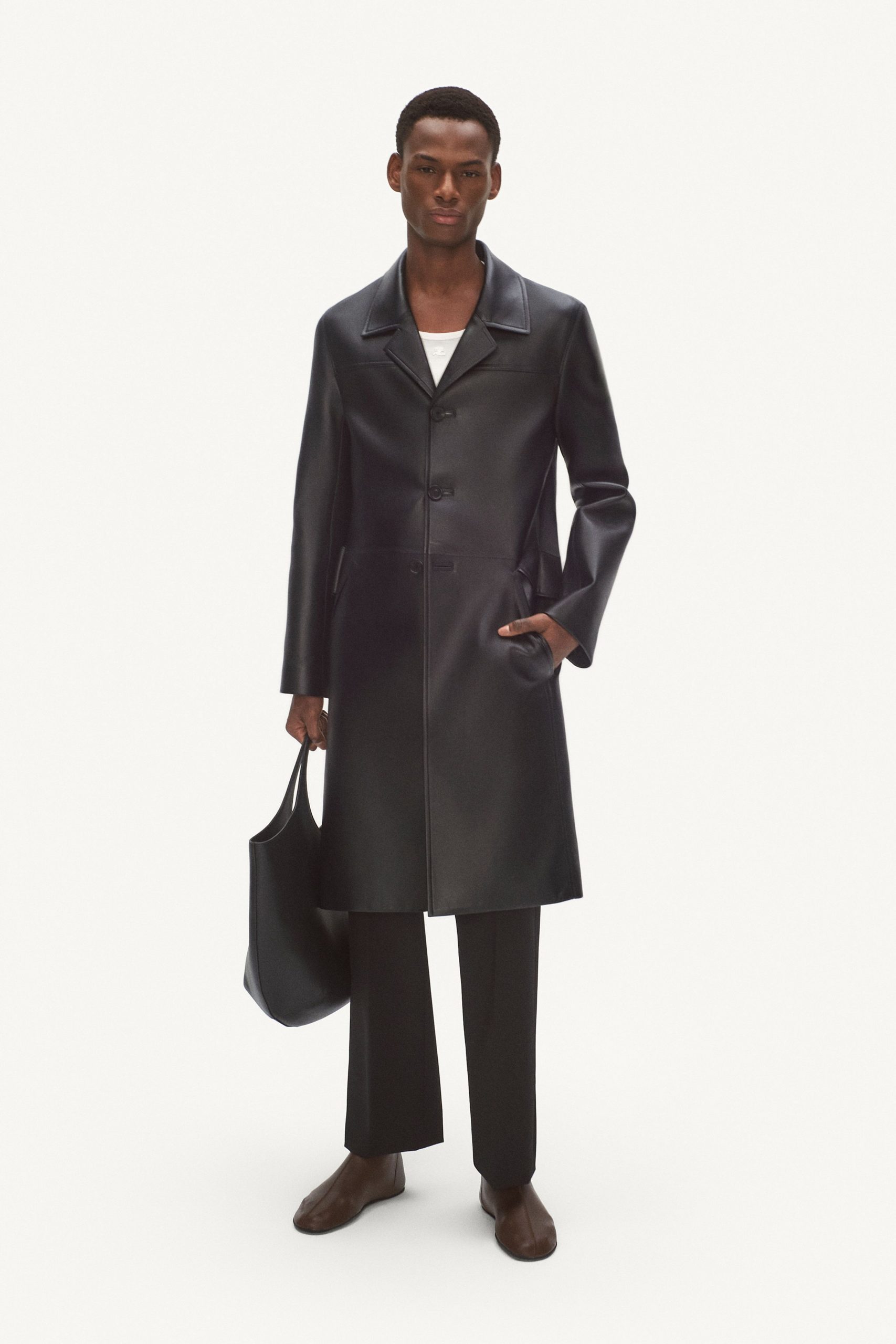 black leather coat with pants