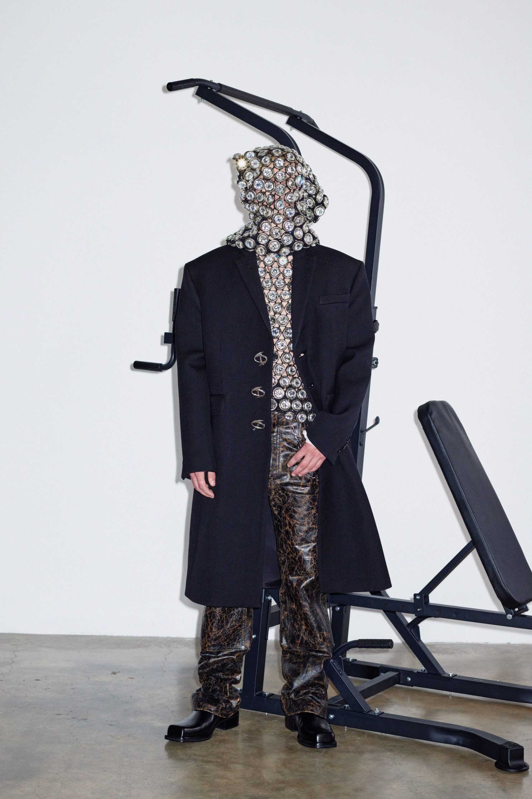 black coat with multi shirt