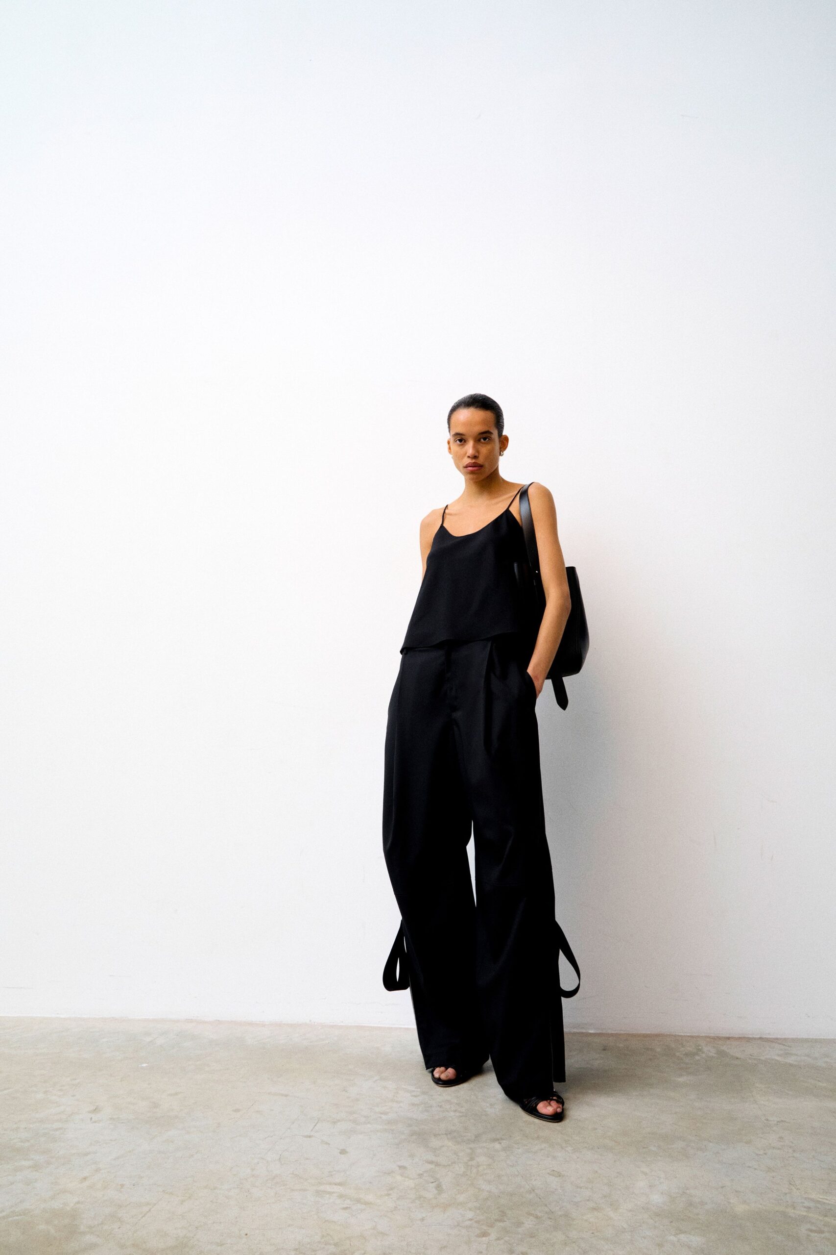 black silk top and pants
