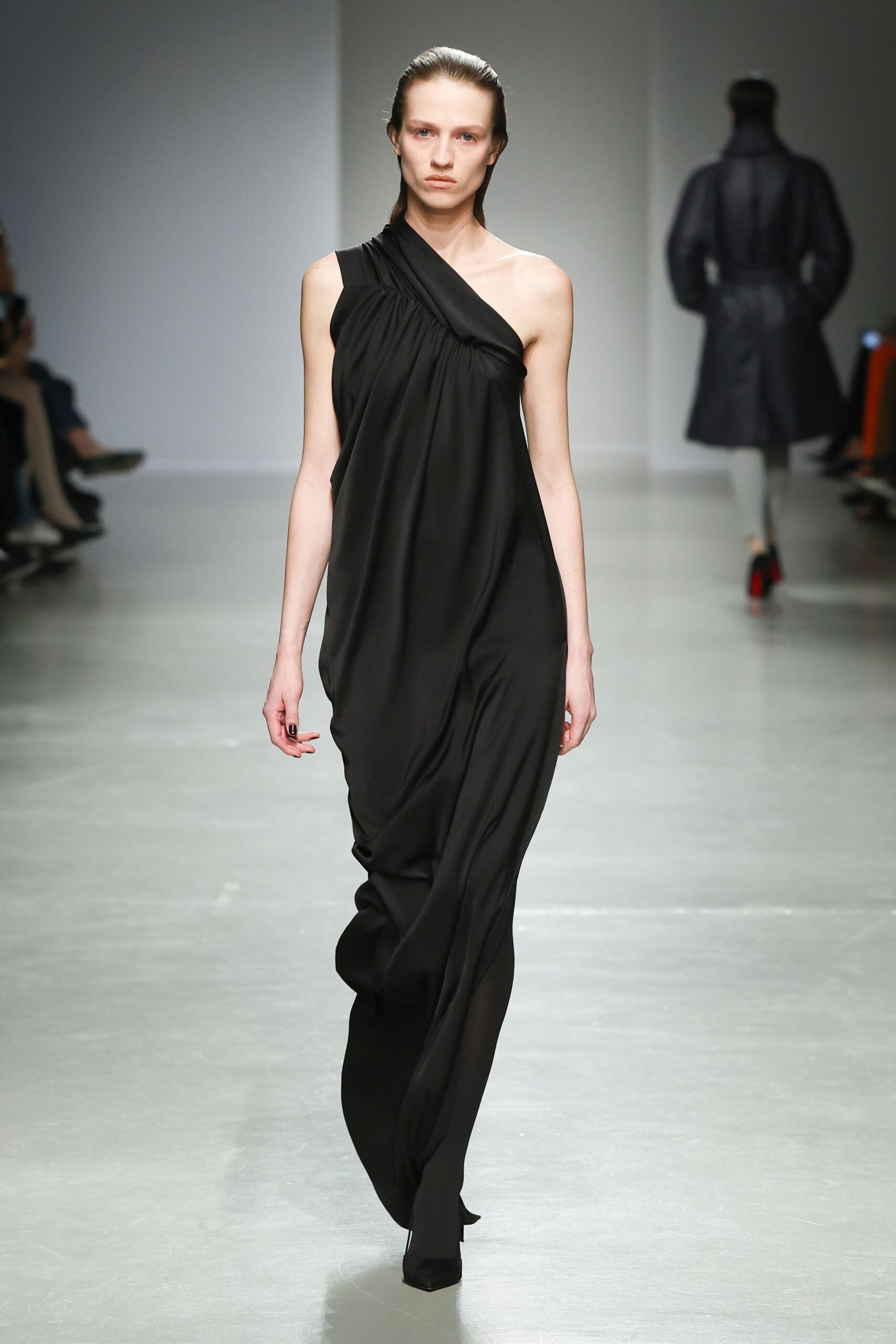 black silk sleeveless gown