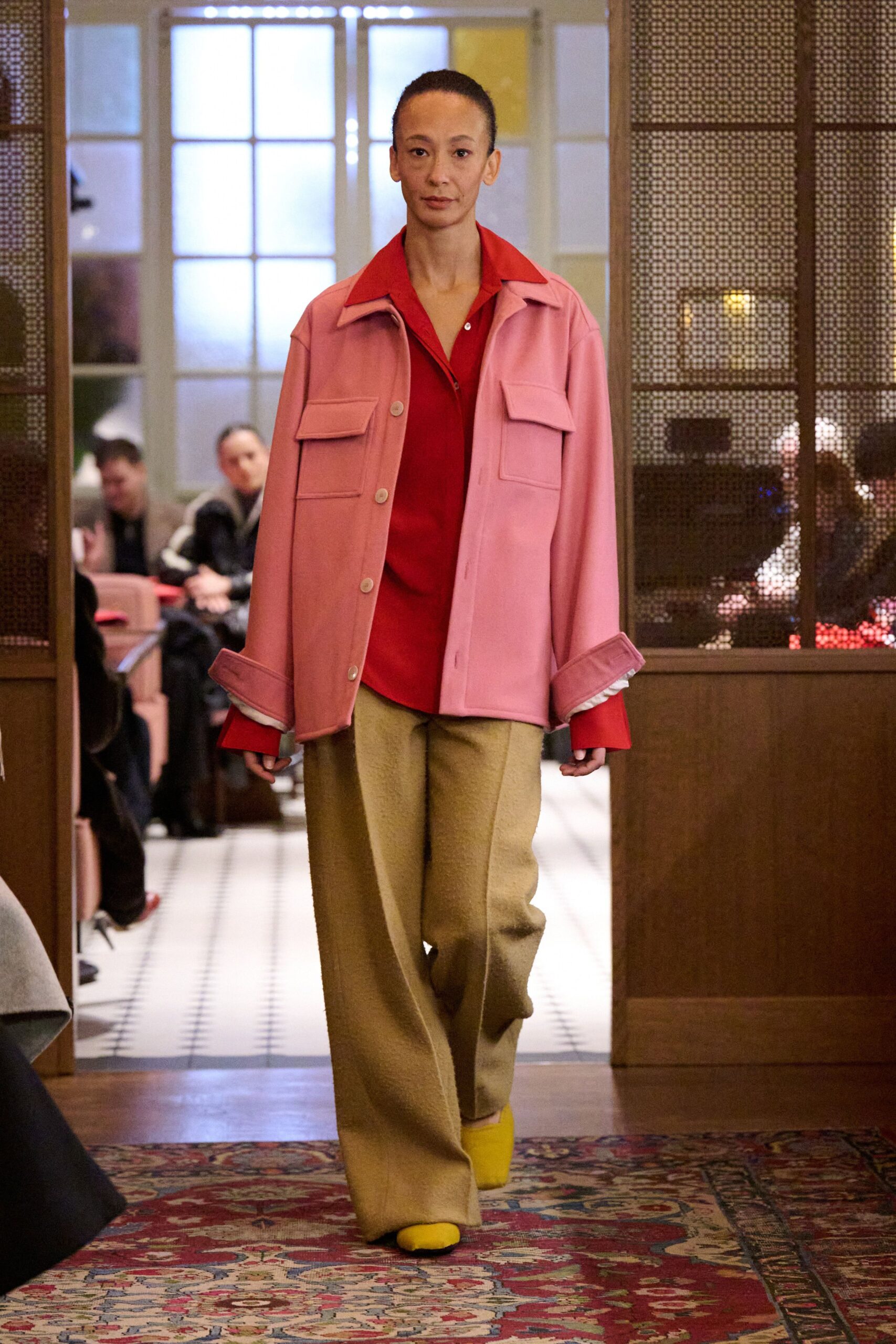 pink cotton long-sleeve collared oversized jacket