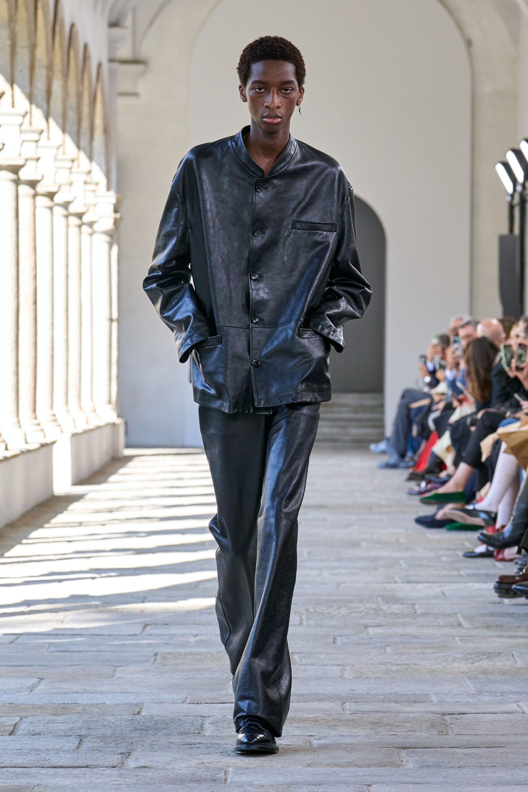 black leather shirt and pants